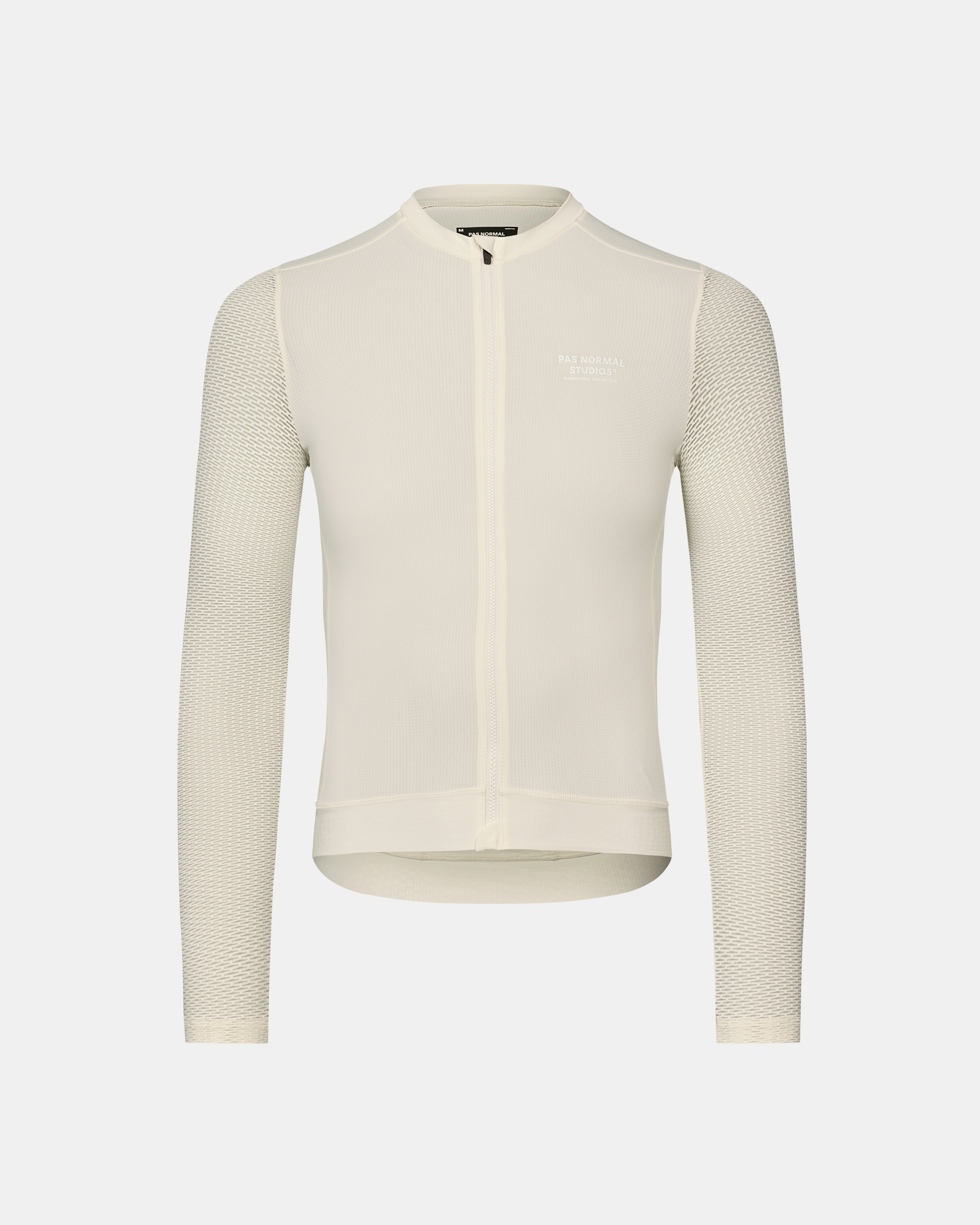 Off White Essential Light long sleeve cycling jersey, front view with textured sleeves