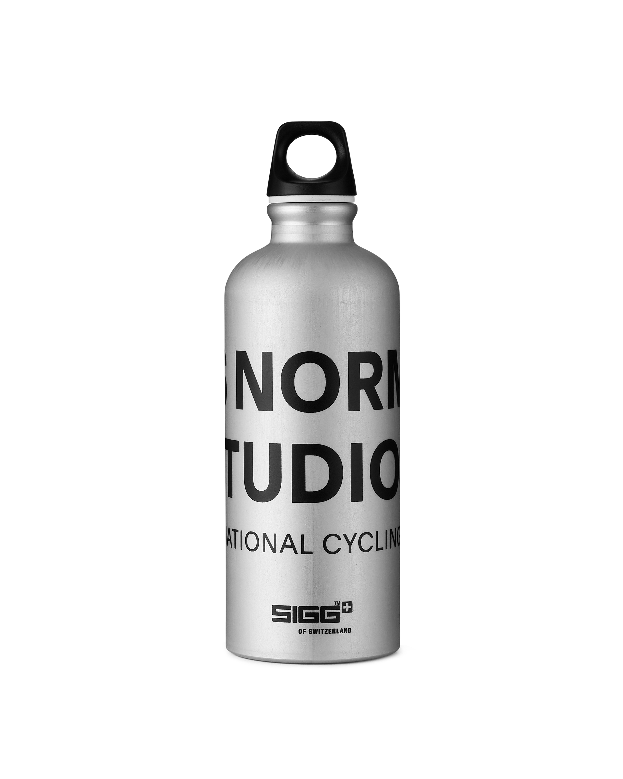Silver Balance bottle with black cap and branded text