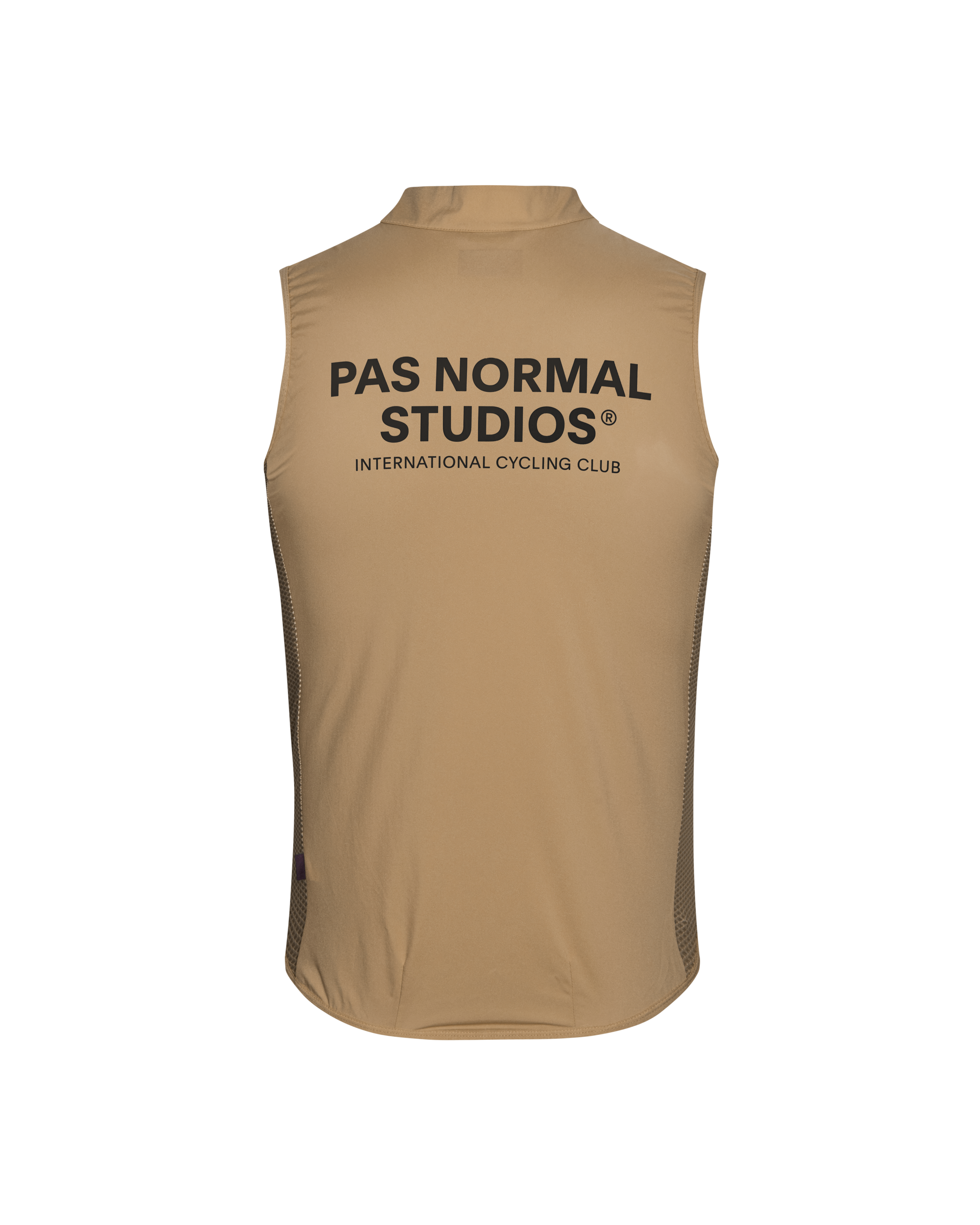 Camel Mechanism Stow Away gilet, rear view with mesh side panels