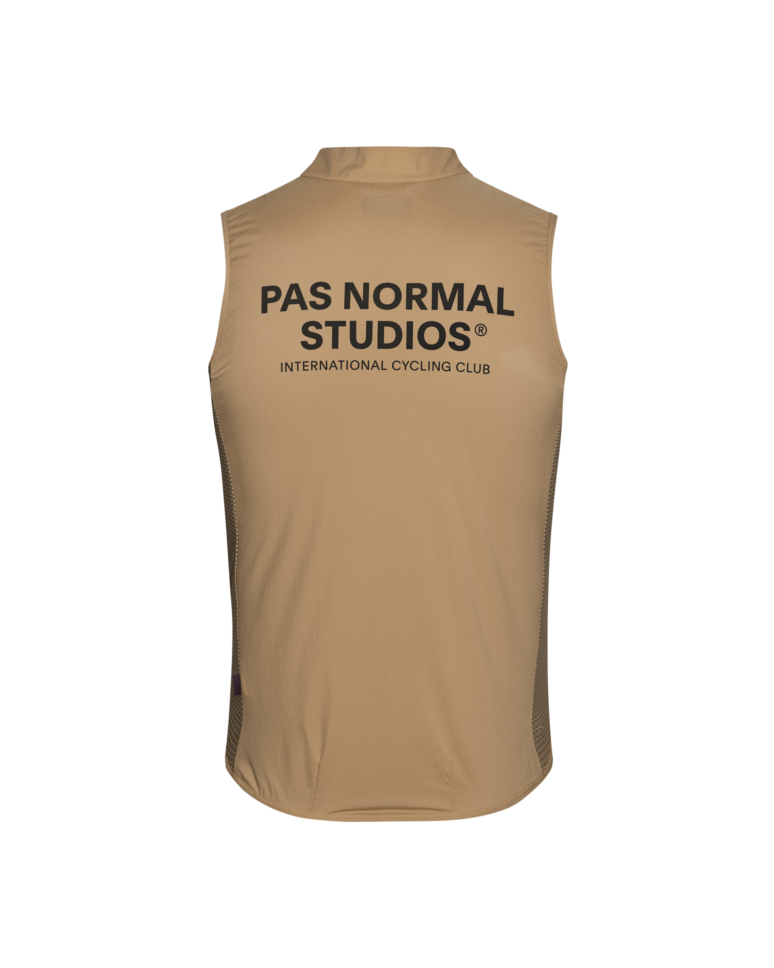 Camel Mechanism Stow Away gilet, rear view with mesh side panels