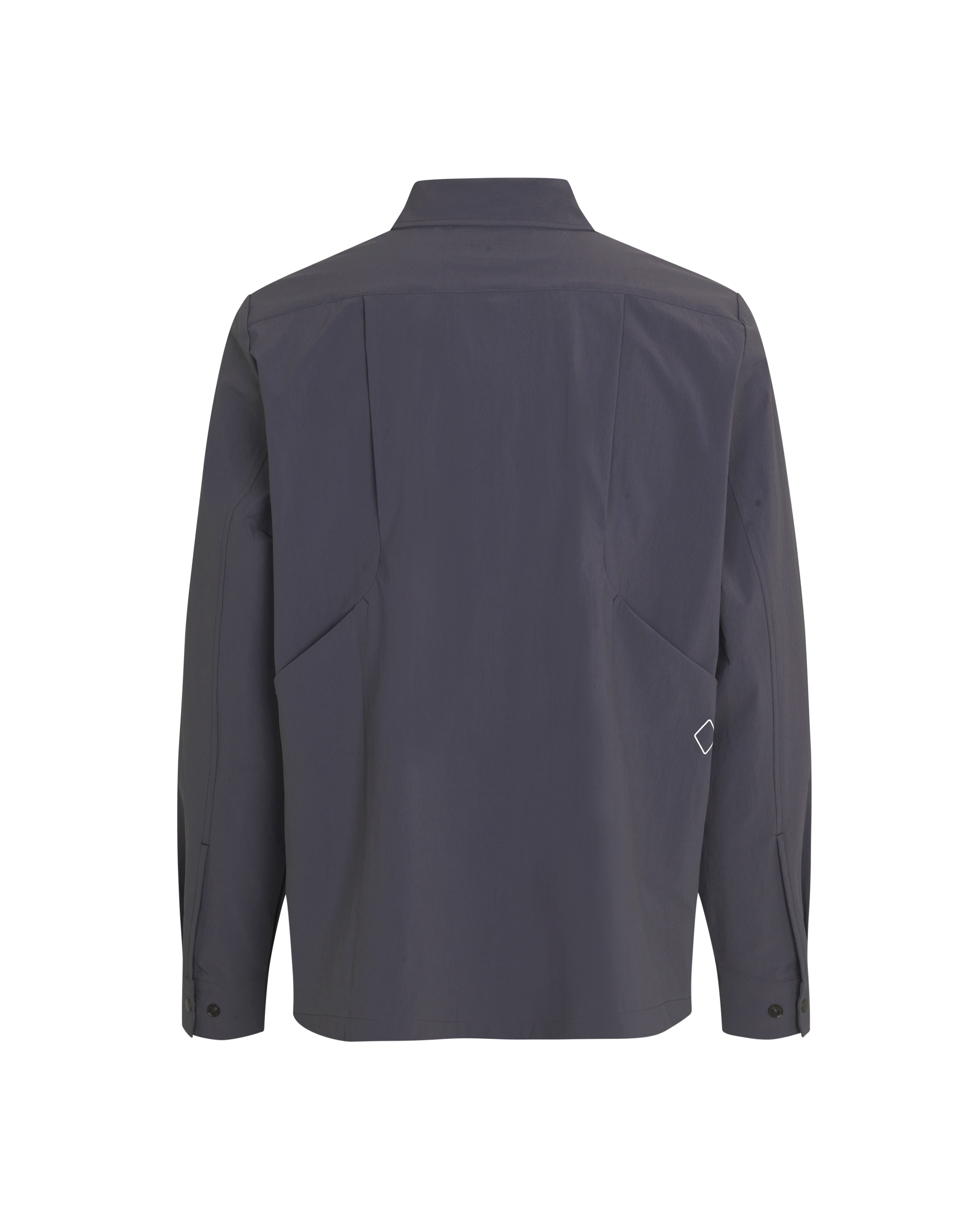 Grey Off-Race Tech Overshirt, rear flat lay with diamond logo and snap cuff details
