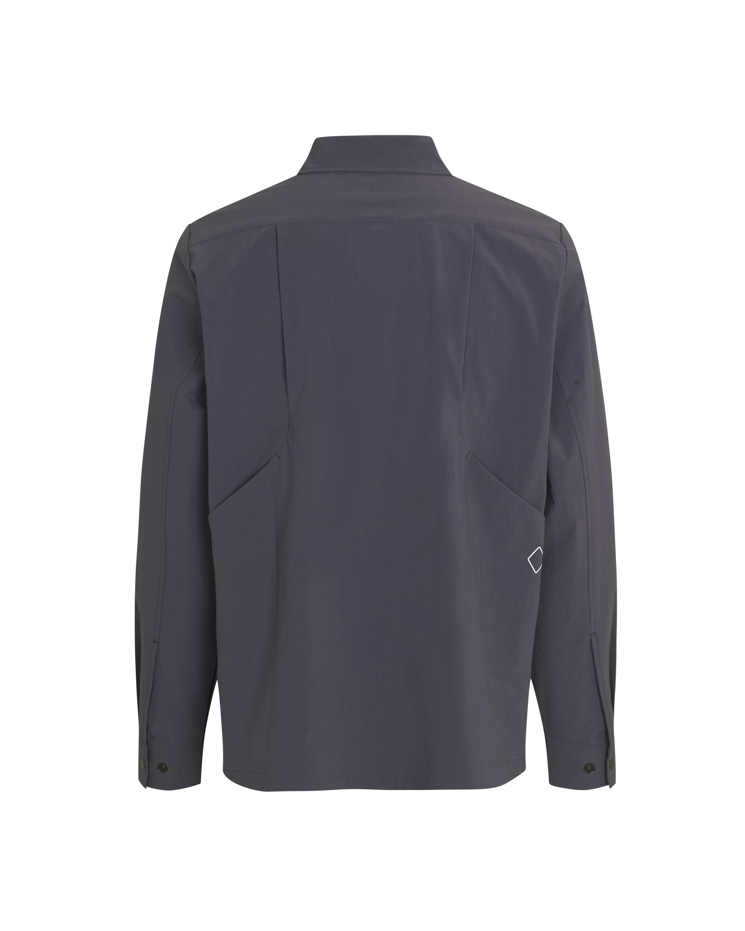Grey Off-Race Tech Overshirt, rear flat lay with diamond logo and snap cuff details