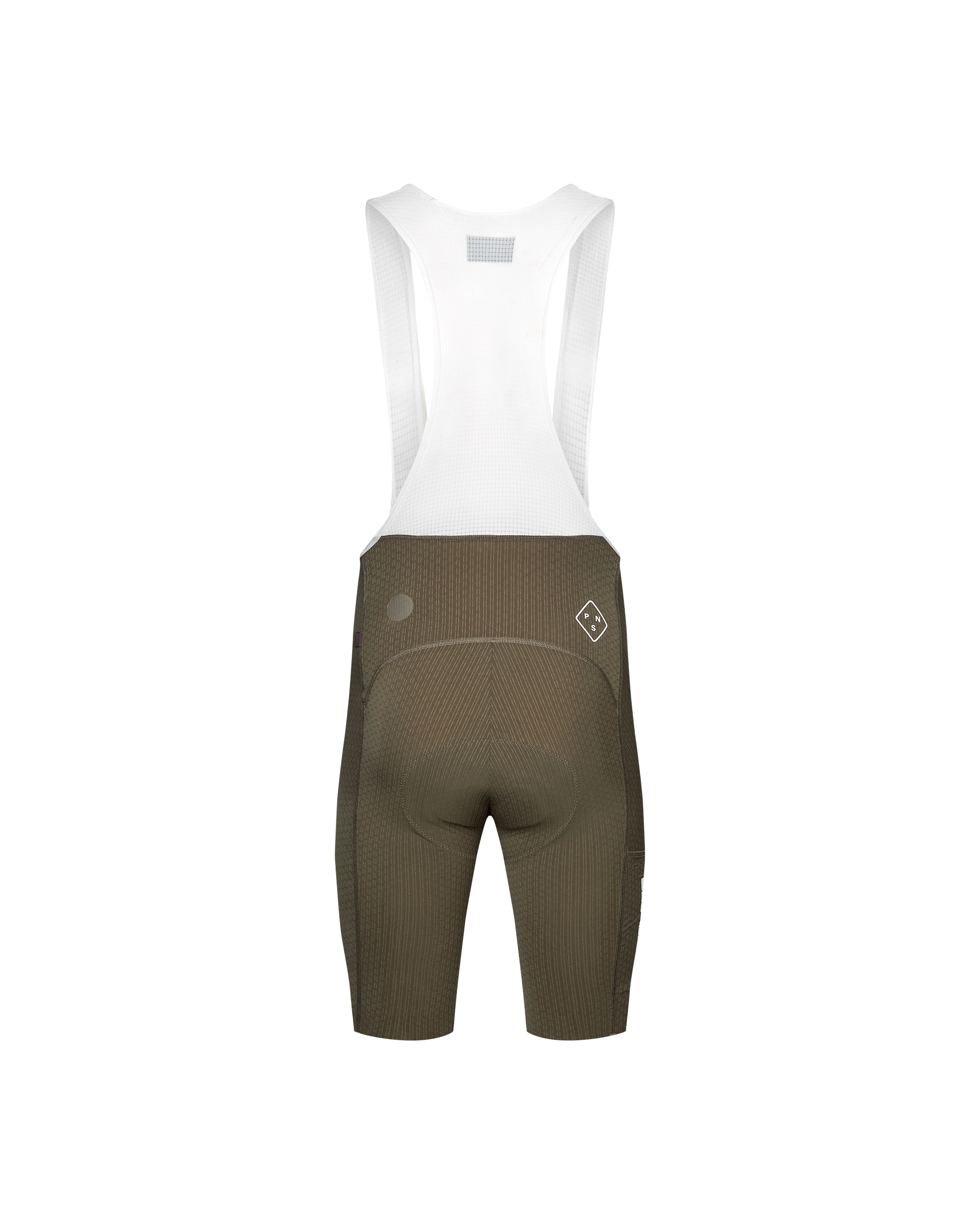 Dark Stone T.K.O. Essential Light Cargo bibs, front flat lay with white mesh straps and diamond logo