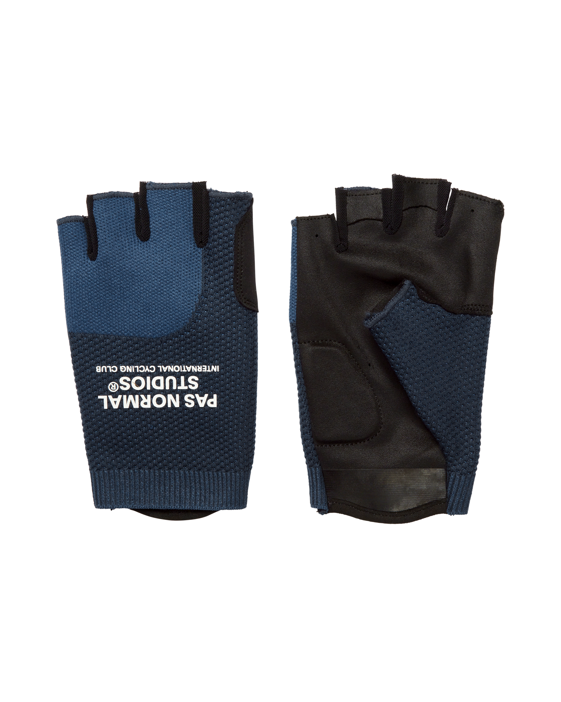 Navy Escapism cycling mitts, pair showing palm and back with mesh panels