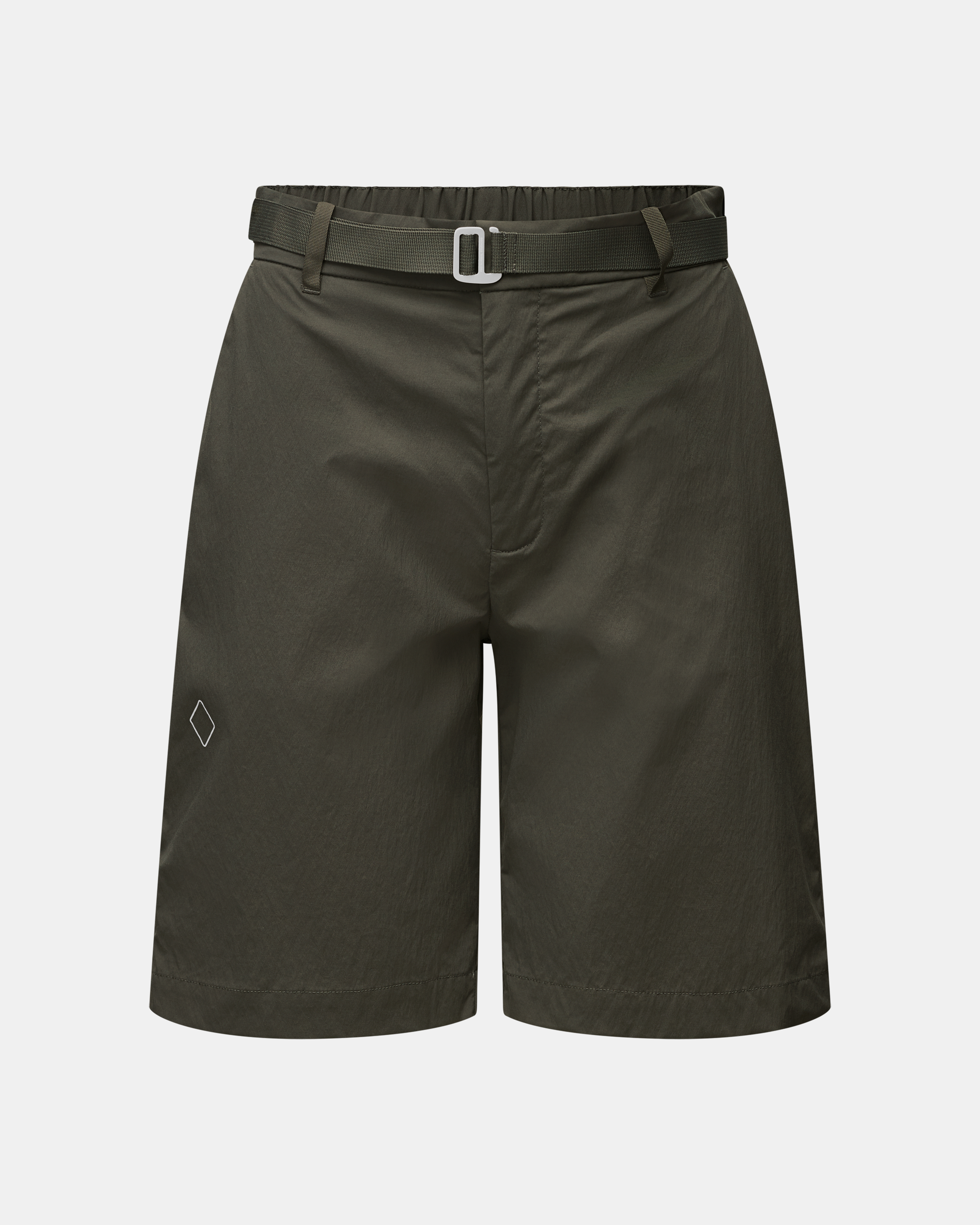 Dark Grey Off-Race Light Tech shorts, front view with adjustable belt and diamond logo