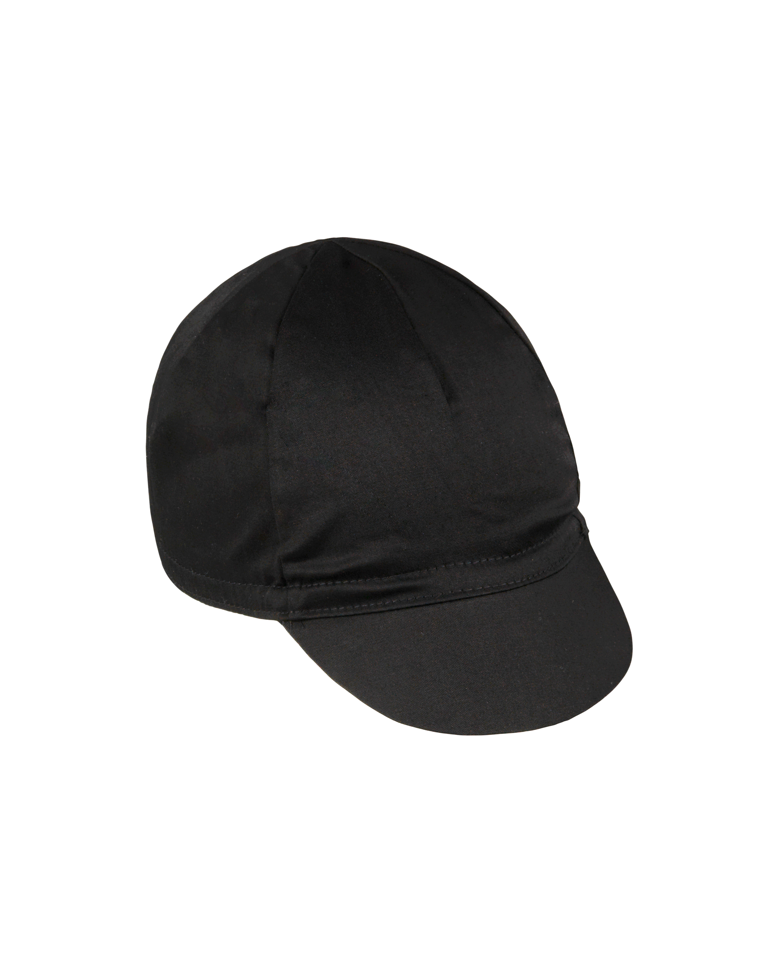 Black Logo cycling cap, three-quarter view with contrast stitching