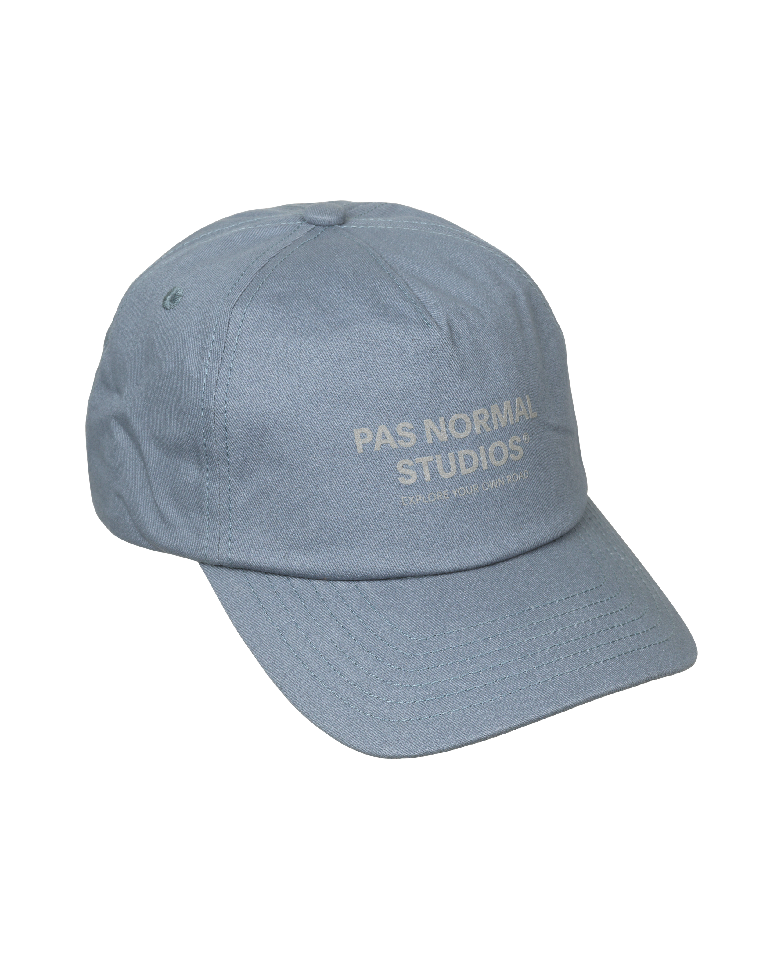 Light Blue Off-Race Cotton cap, three-quarter view with embroidered text logo