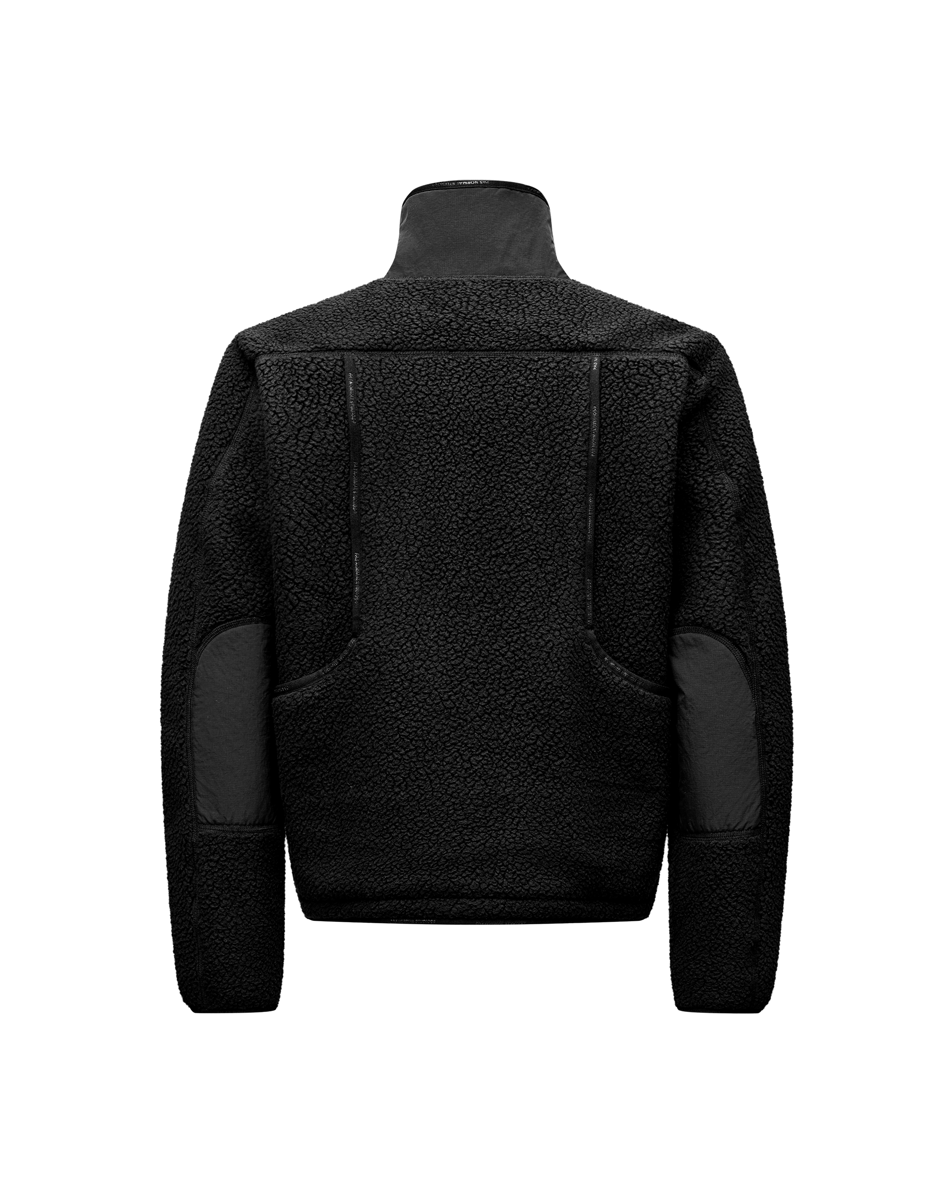 Black Off-Race Pile Fleece jacket, rear flat lay with contrast nylon panels and back zip pockets