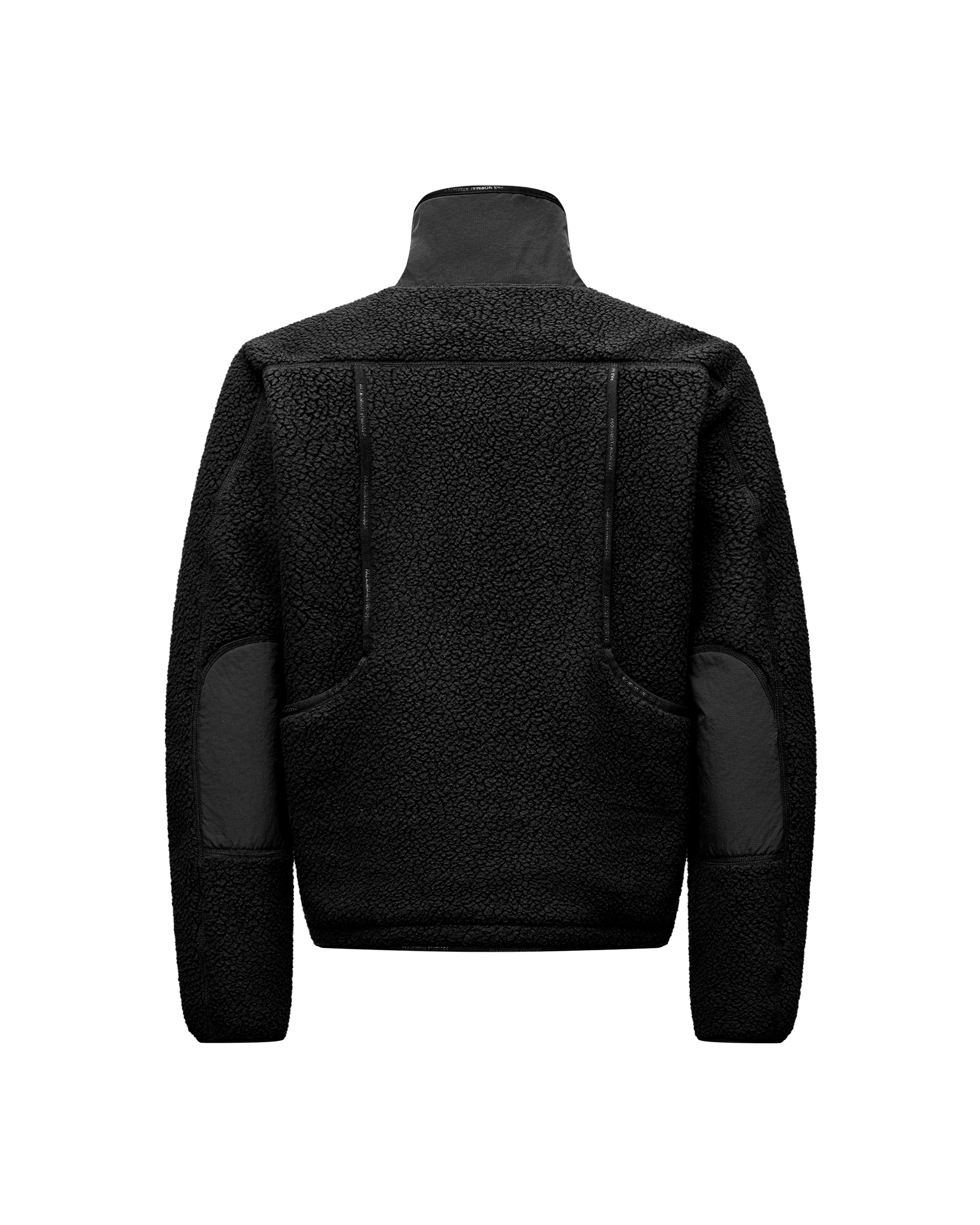 Black Off-Race Pile Fleece jacket, rear flat lay with contrast nylon panels and back zip pockets