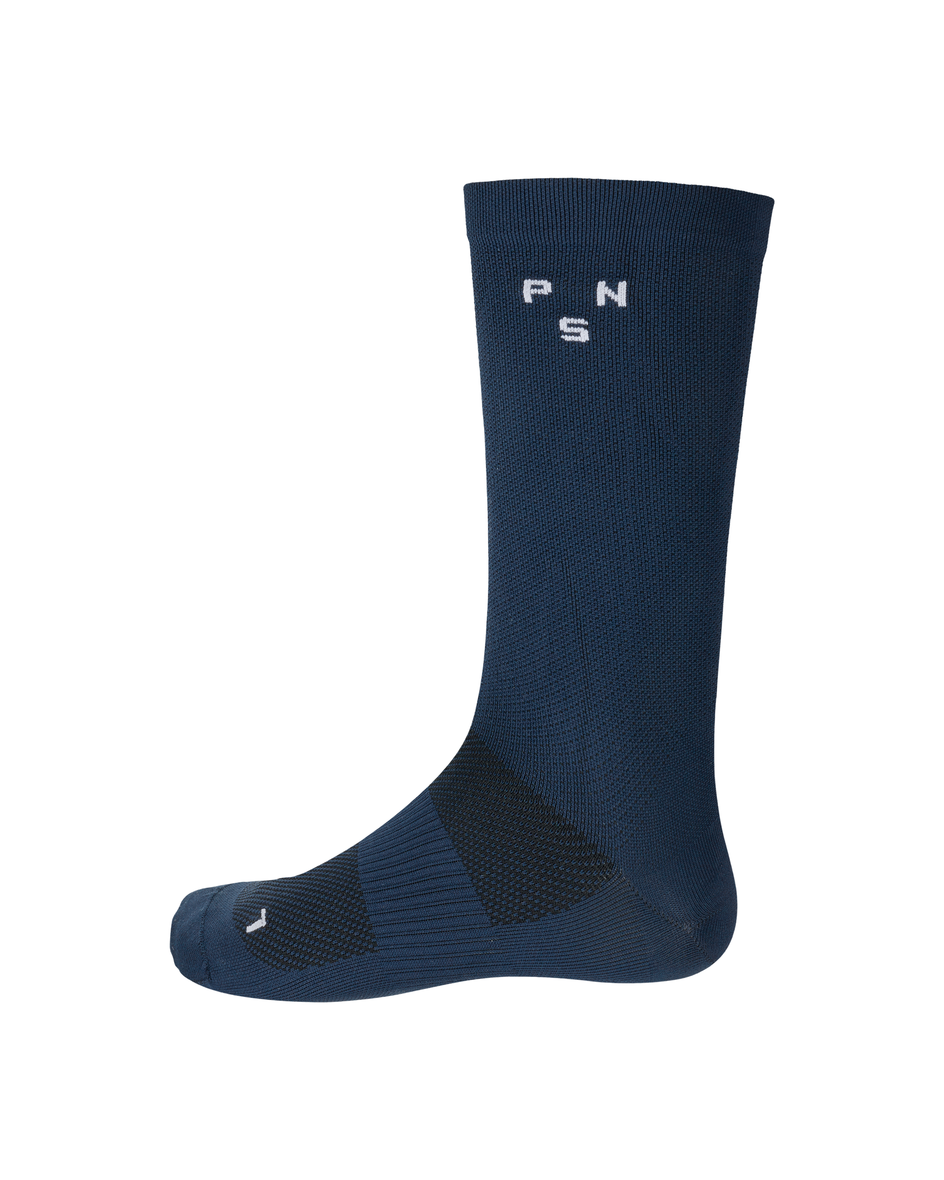 Navy Essential cycling socks, side view with white logo branding