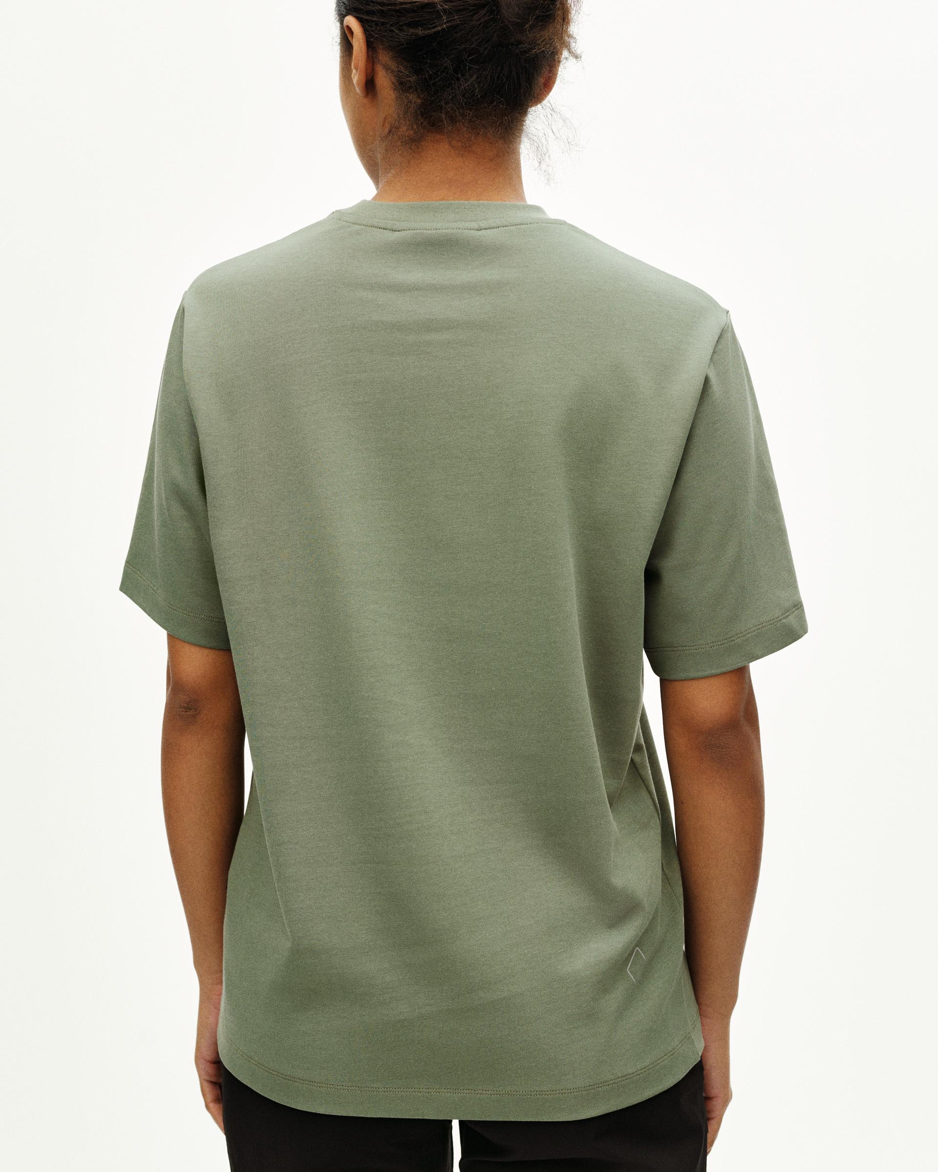 Green Off-Race t-shirt, rear view on model