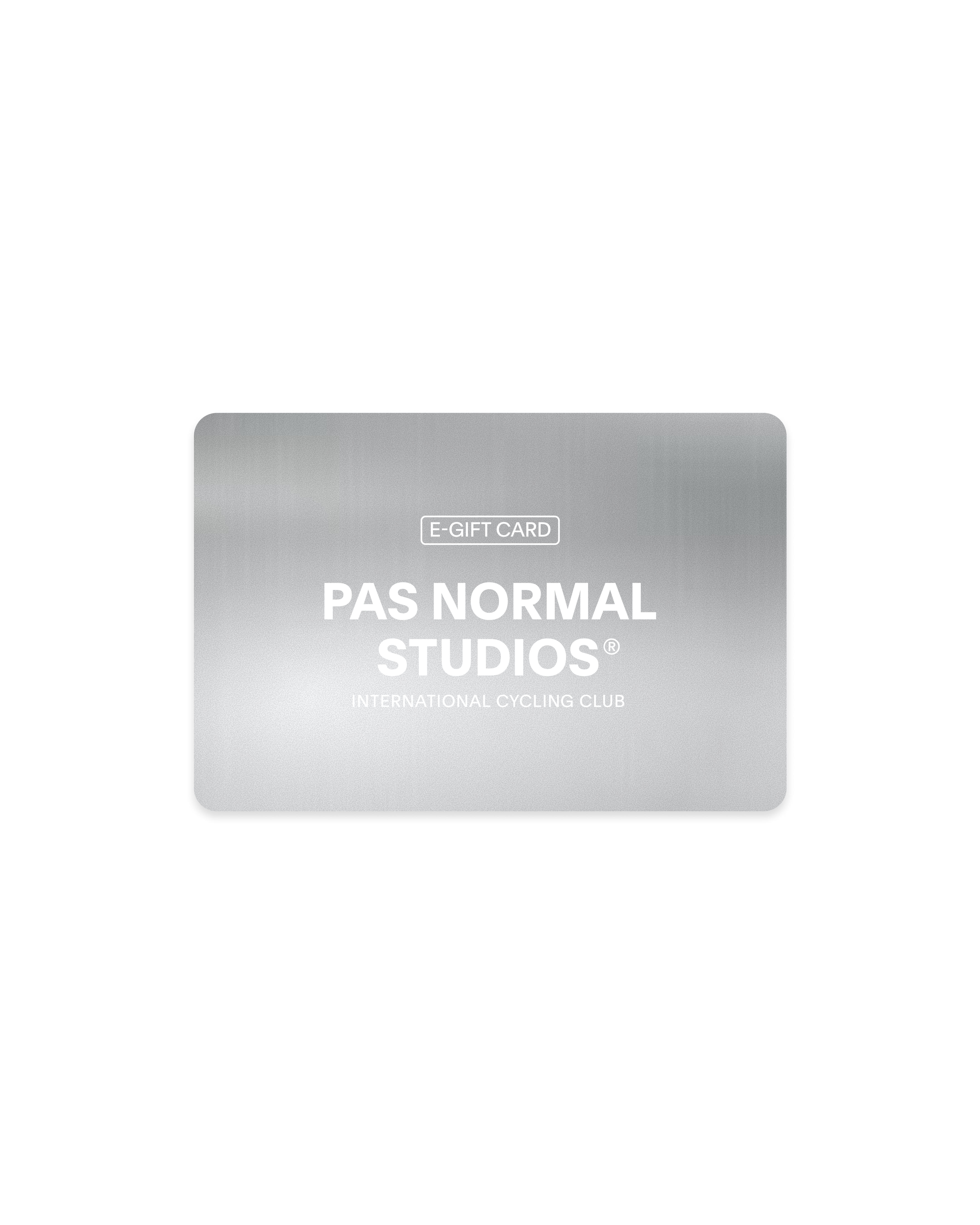 Grey gift card with white branding and E-GIFT CARD label