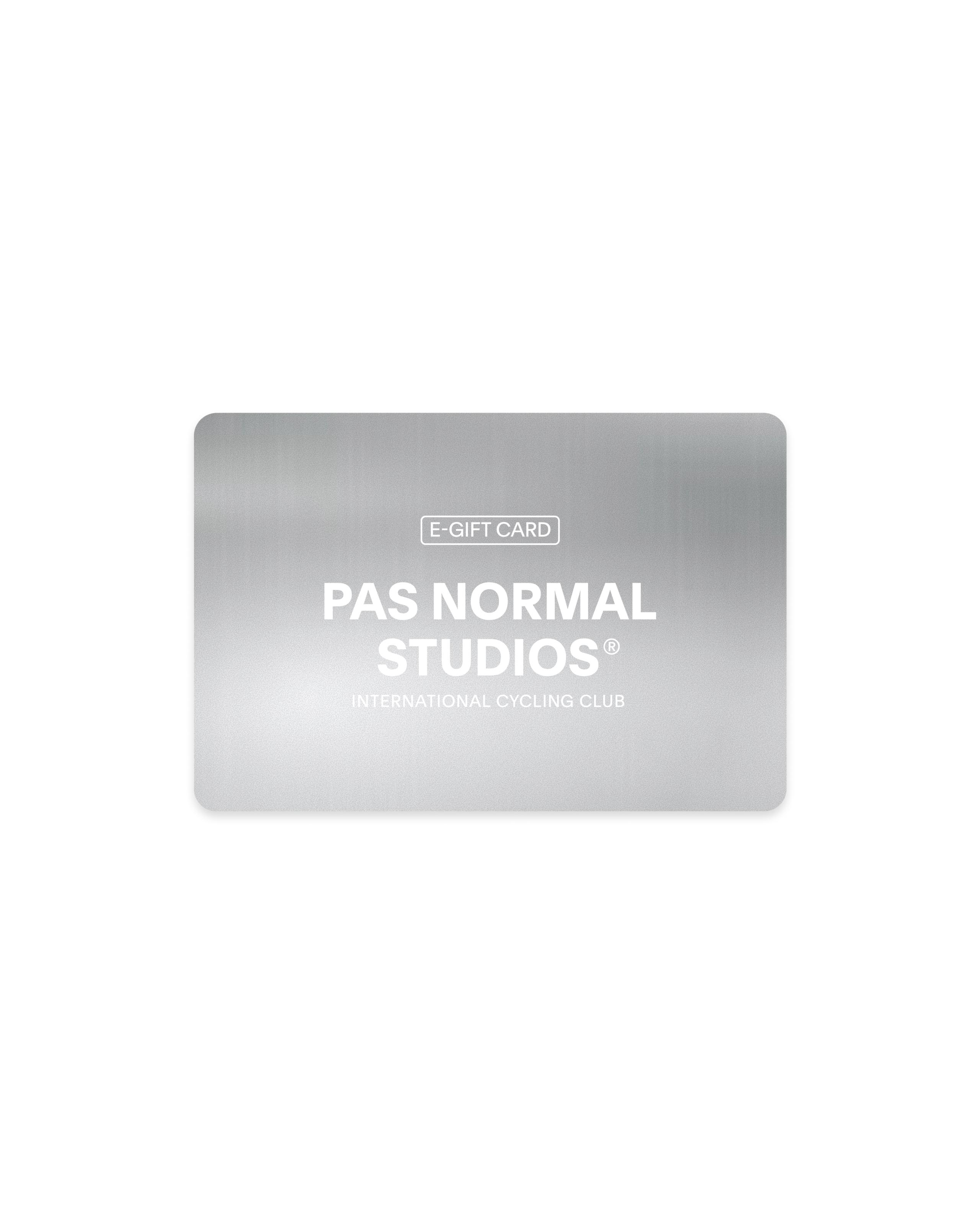 Grey gift card with white branding and E-GIFT CARD label