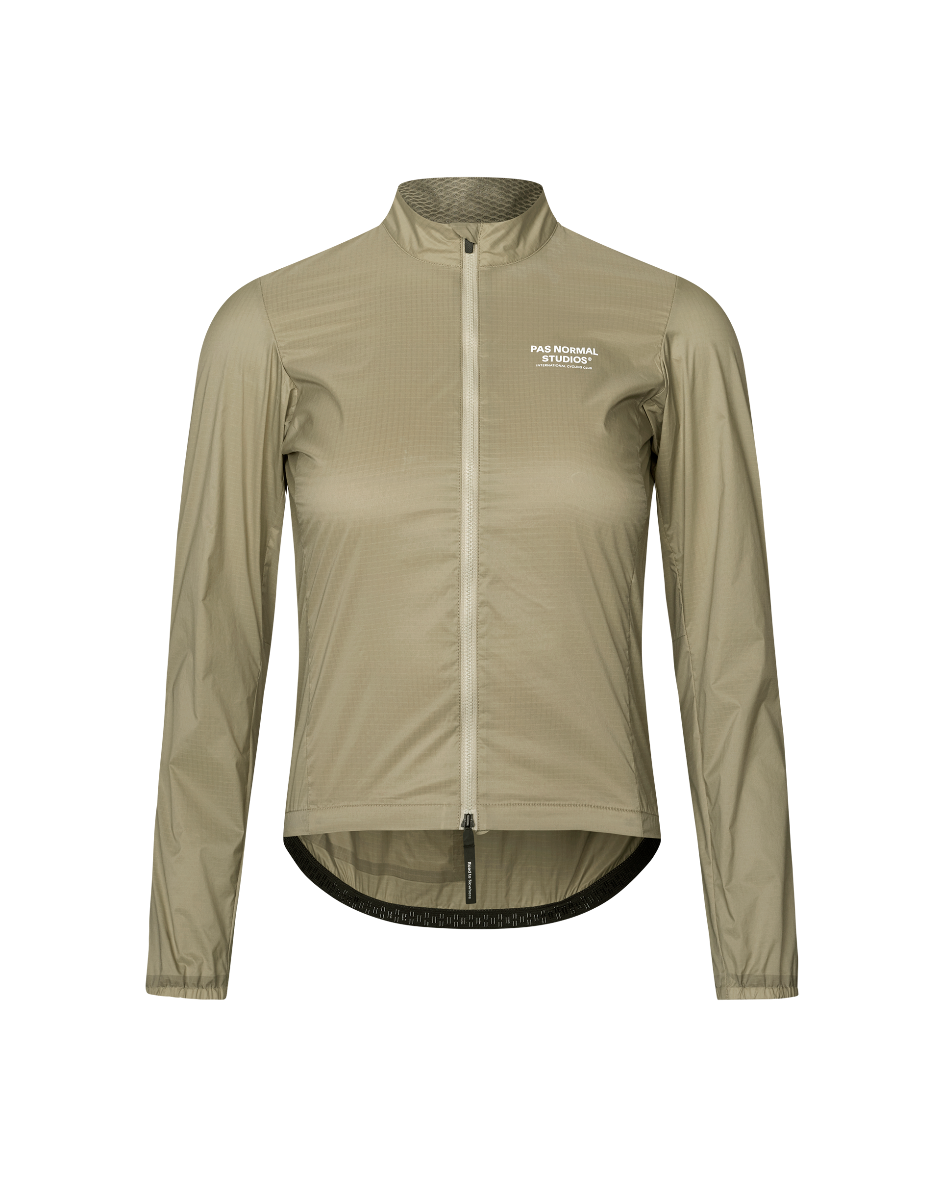 Grey Sage Essential Insulated women's cycling jacket, front flat lay with full zip and white chest logo