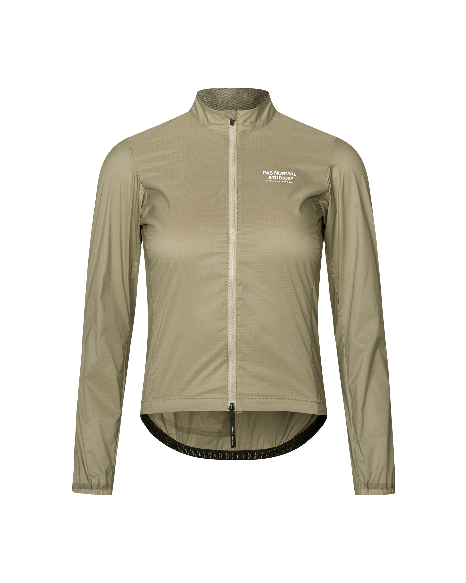 Grey Sage Essential Insulated women's cycling jacket, front flat lay with full zip and white chest logo