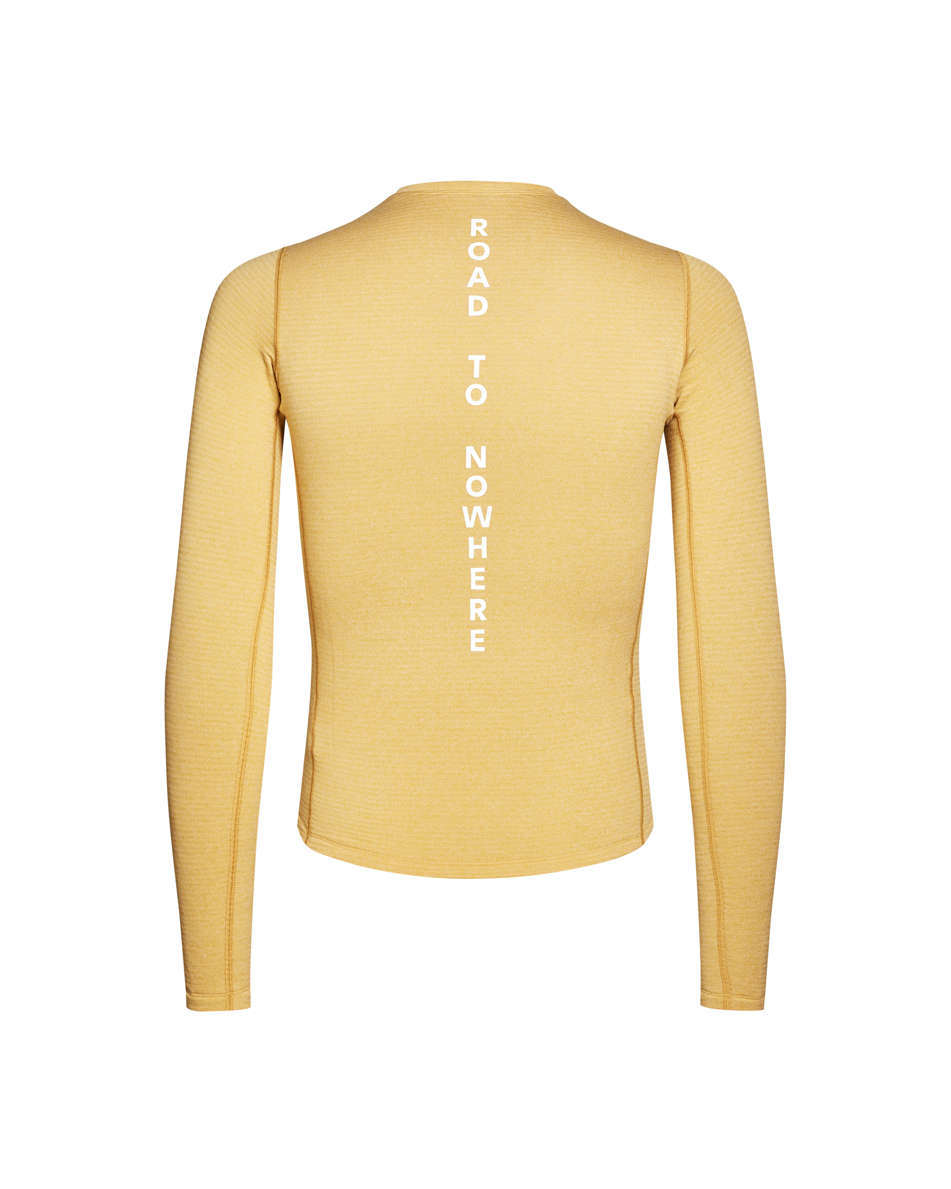 Camel Thermal long sleeve base layer, rear view with white Road To Nowhere text