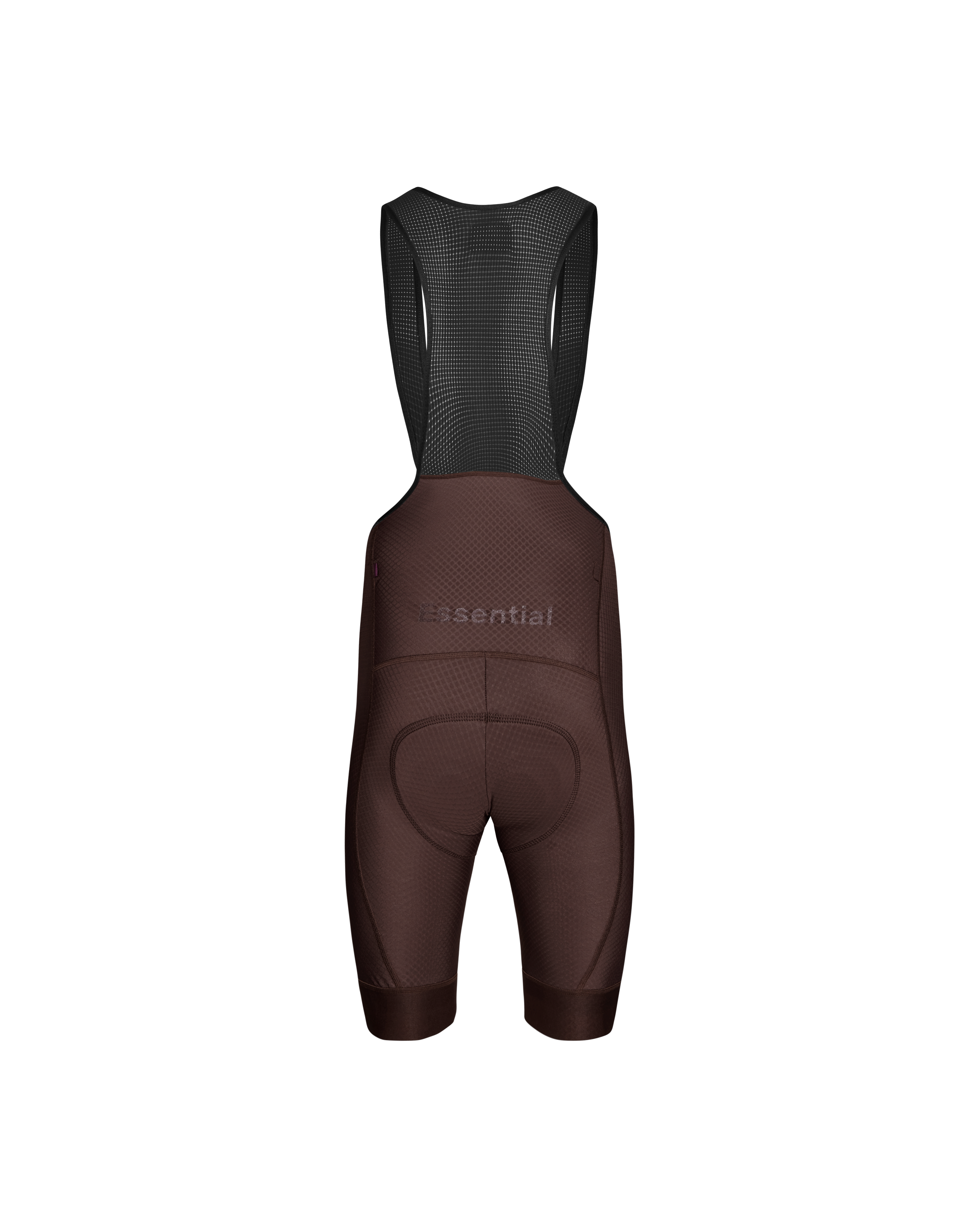 Light Brown Essential bibs, rear flat lay with black mesh upper and chamois pad