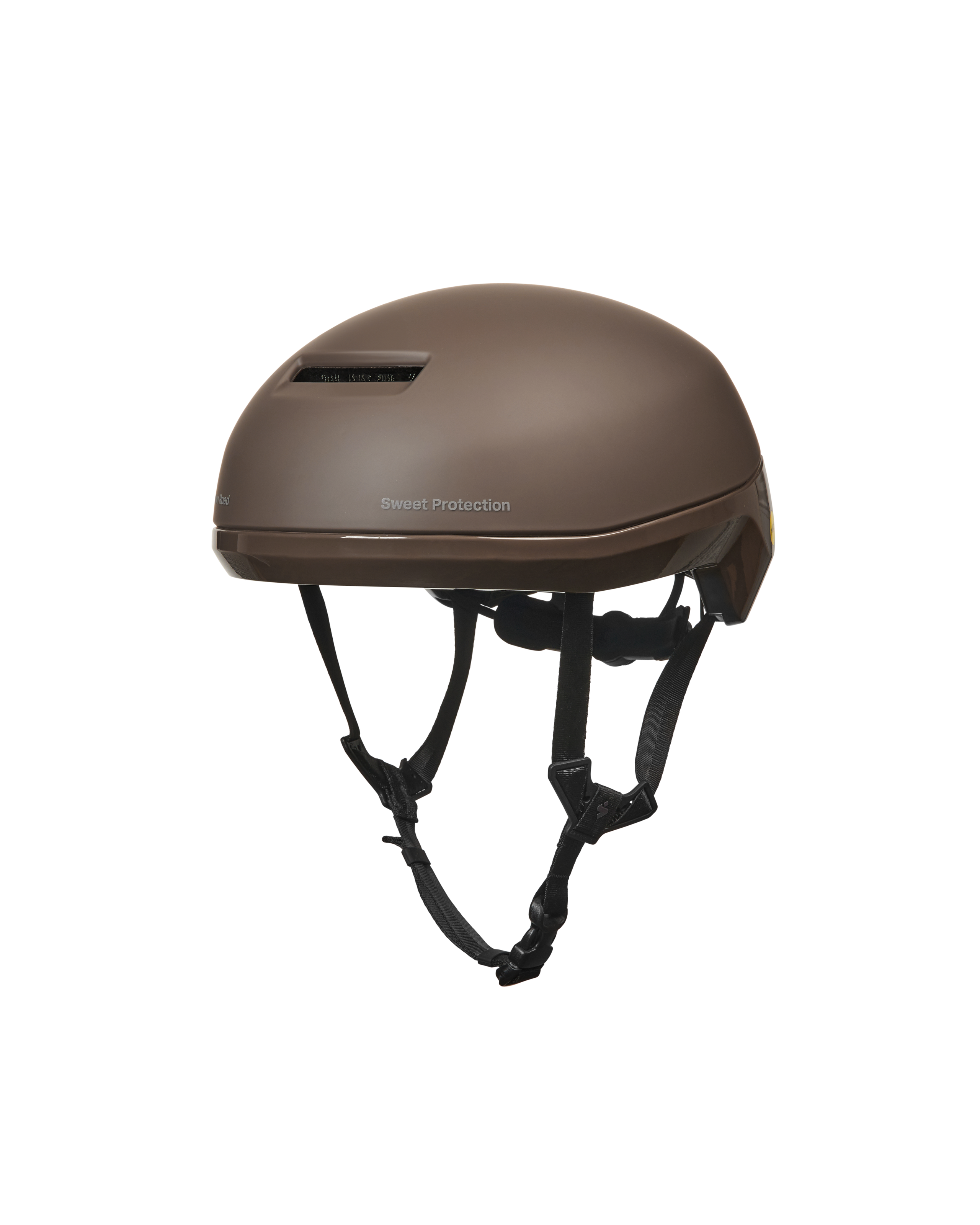 Brown Sweet Protection Commuter Mips cycling helmet, three-quarter view with minimalist shell design