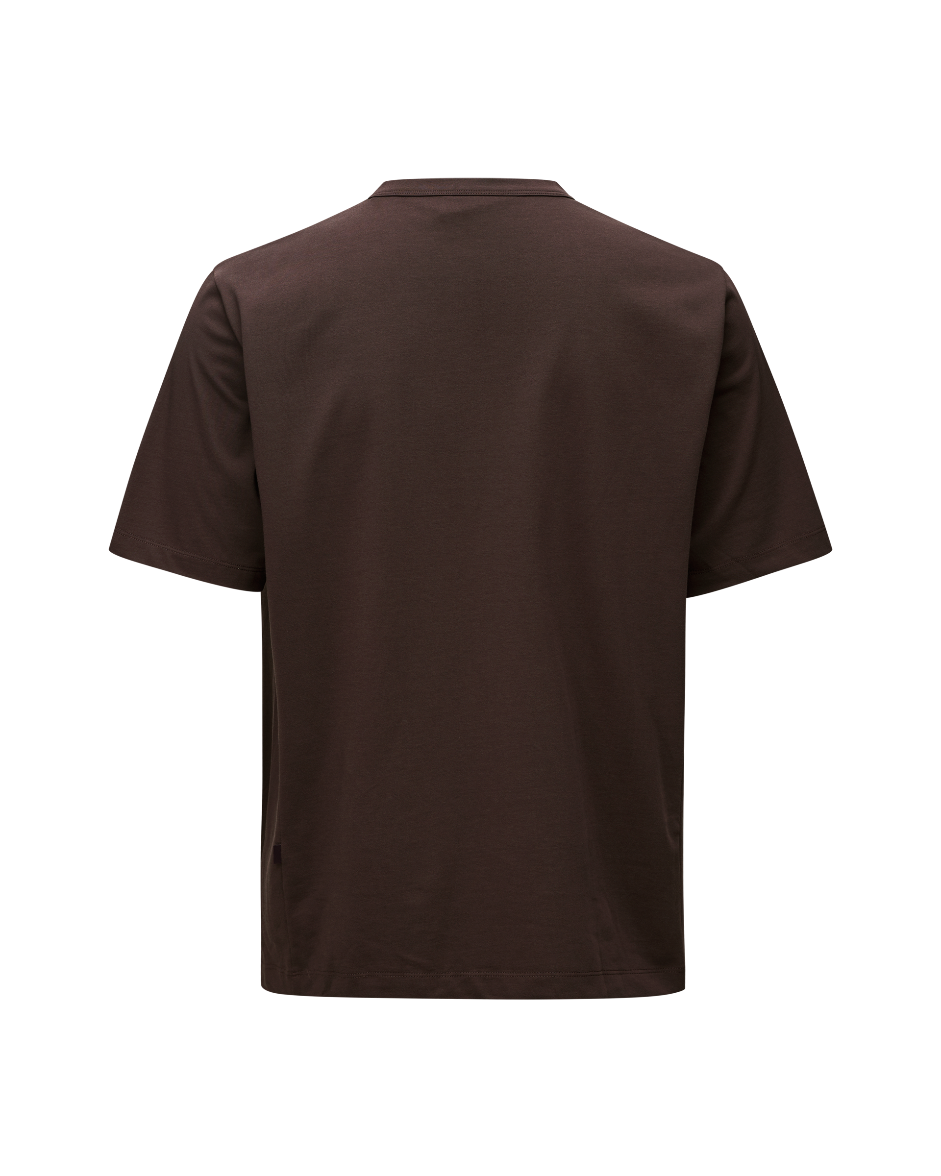 Brown Off-Race Cotton Tech t-shirt, rear flat lay with ribbed collar