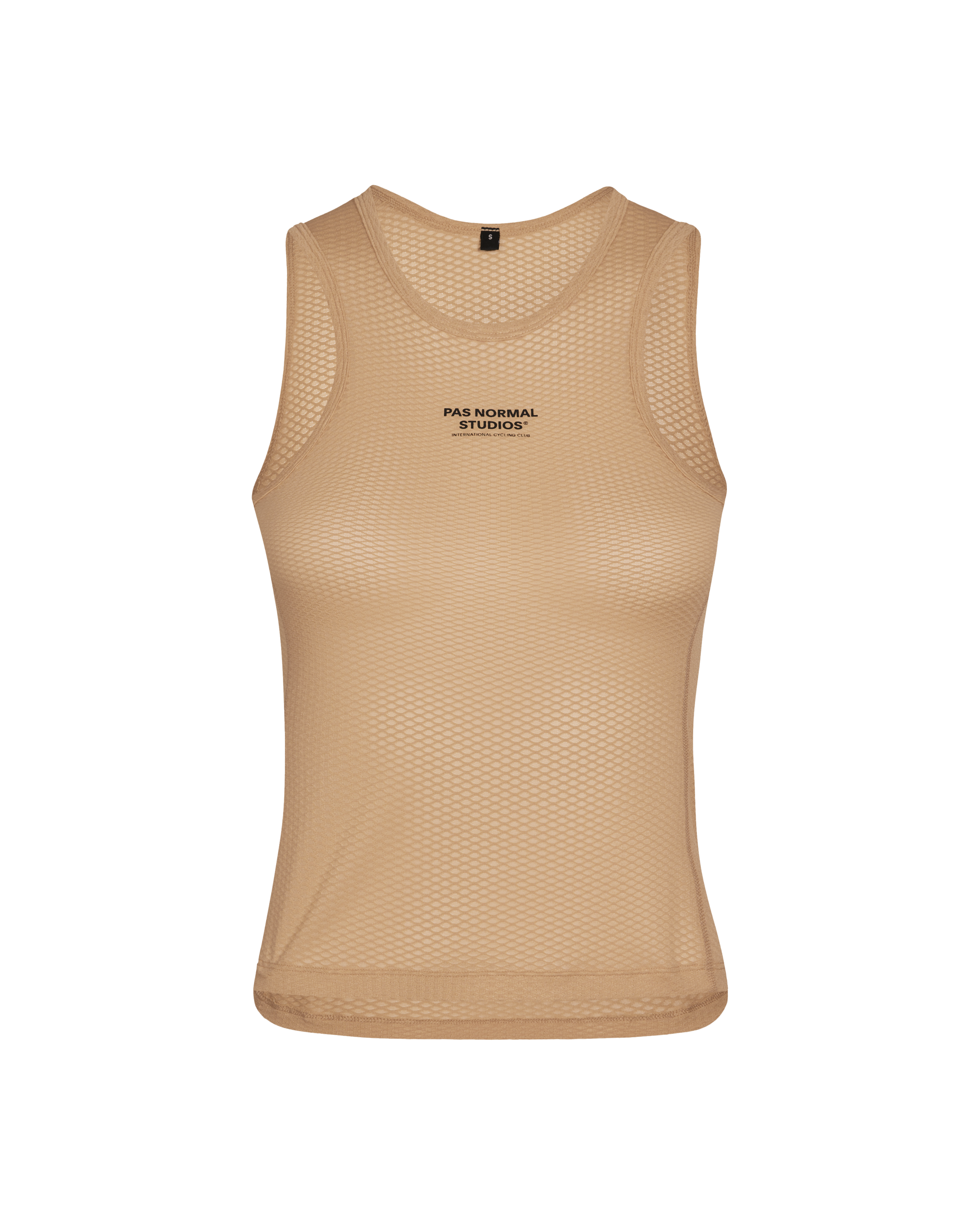 Camel Mechanism cycling base layer, front flat lay with mesh construction