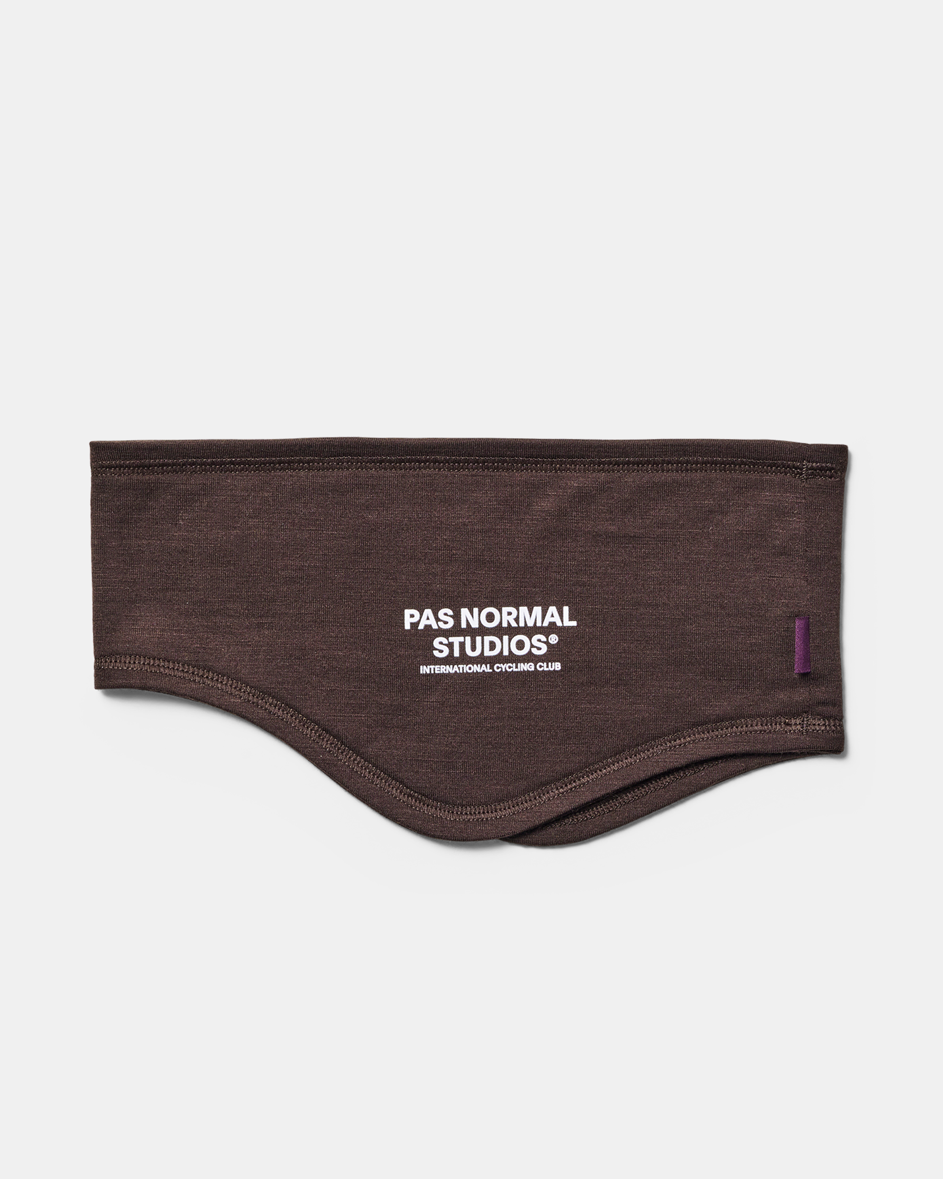 Brown Logo Merino headband flat lay with white logo print