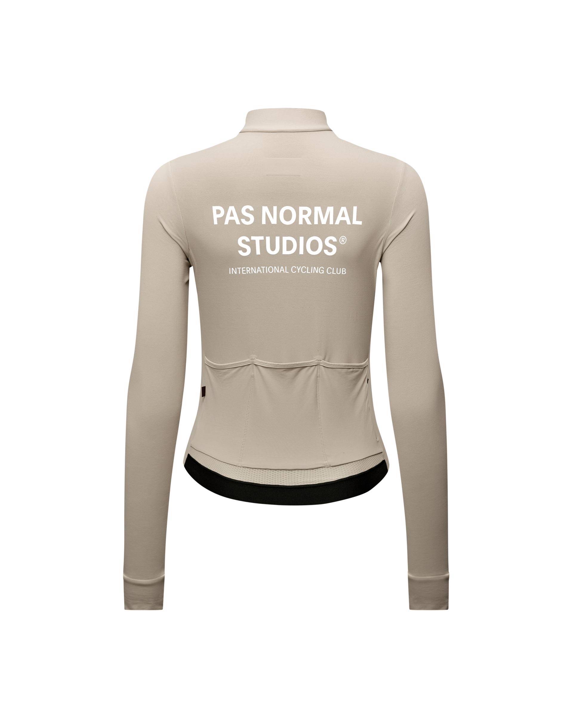 Haze Mechanism long sleeve cycling jersey, rear view with white back print and rear pockets