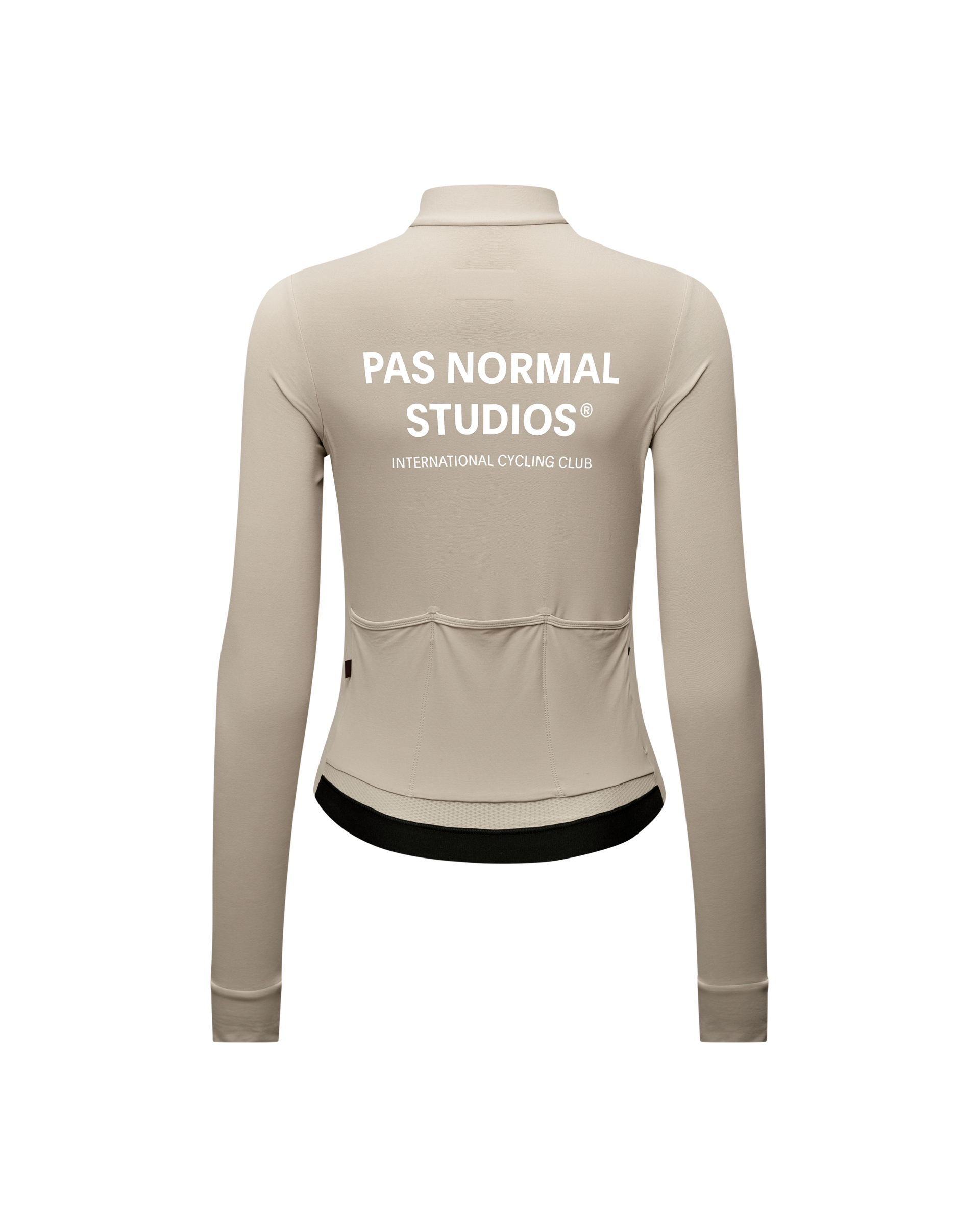 Haze Mechanism long sleeve cycling jersey, rear view with white back print and rear pockets