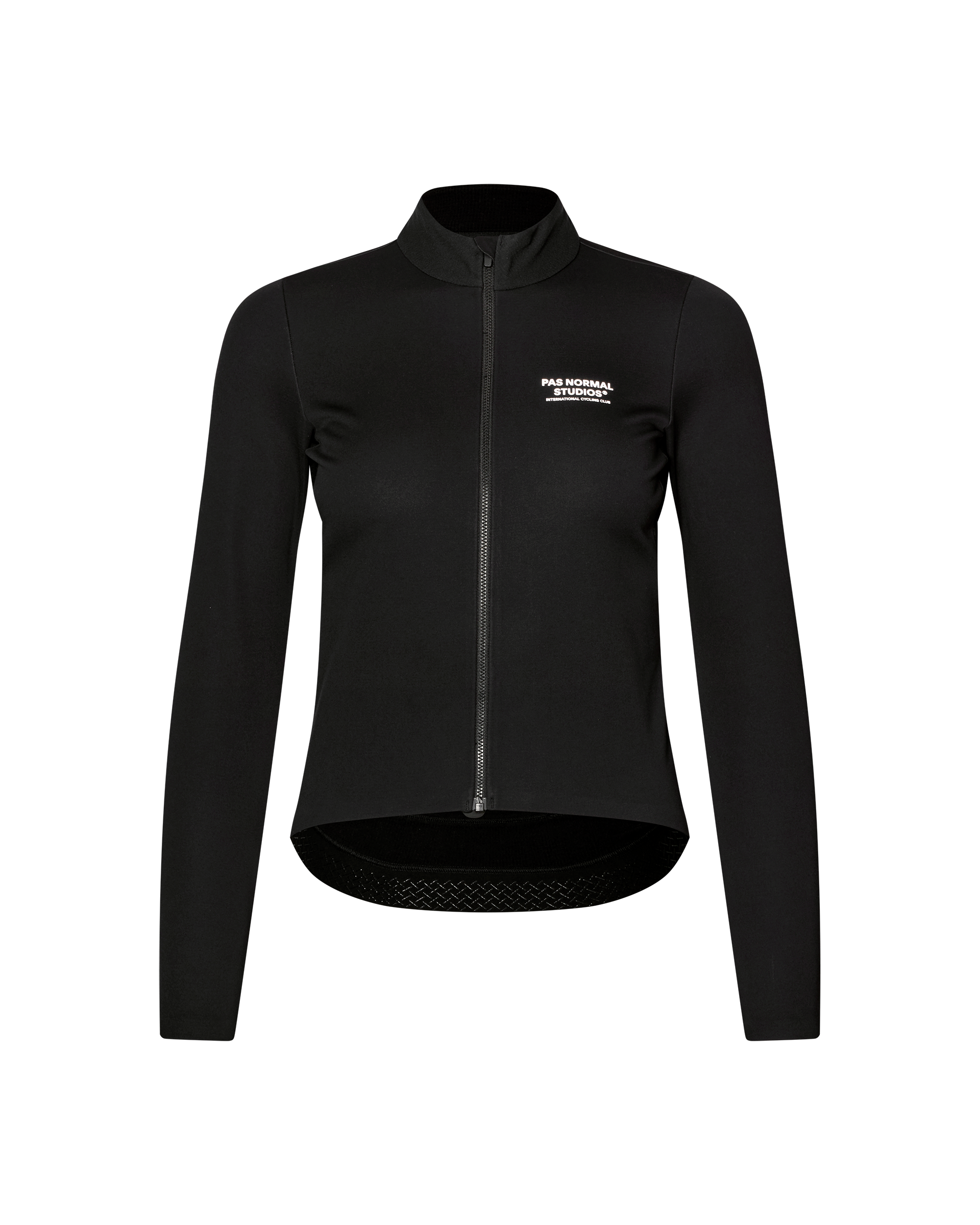 Black Mechanism Thermal Long Sleeve 2.0 women's cycling jersey, front flat lay with white chest print
