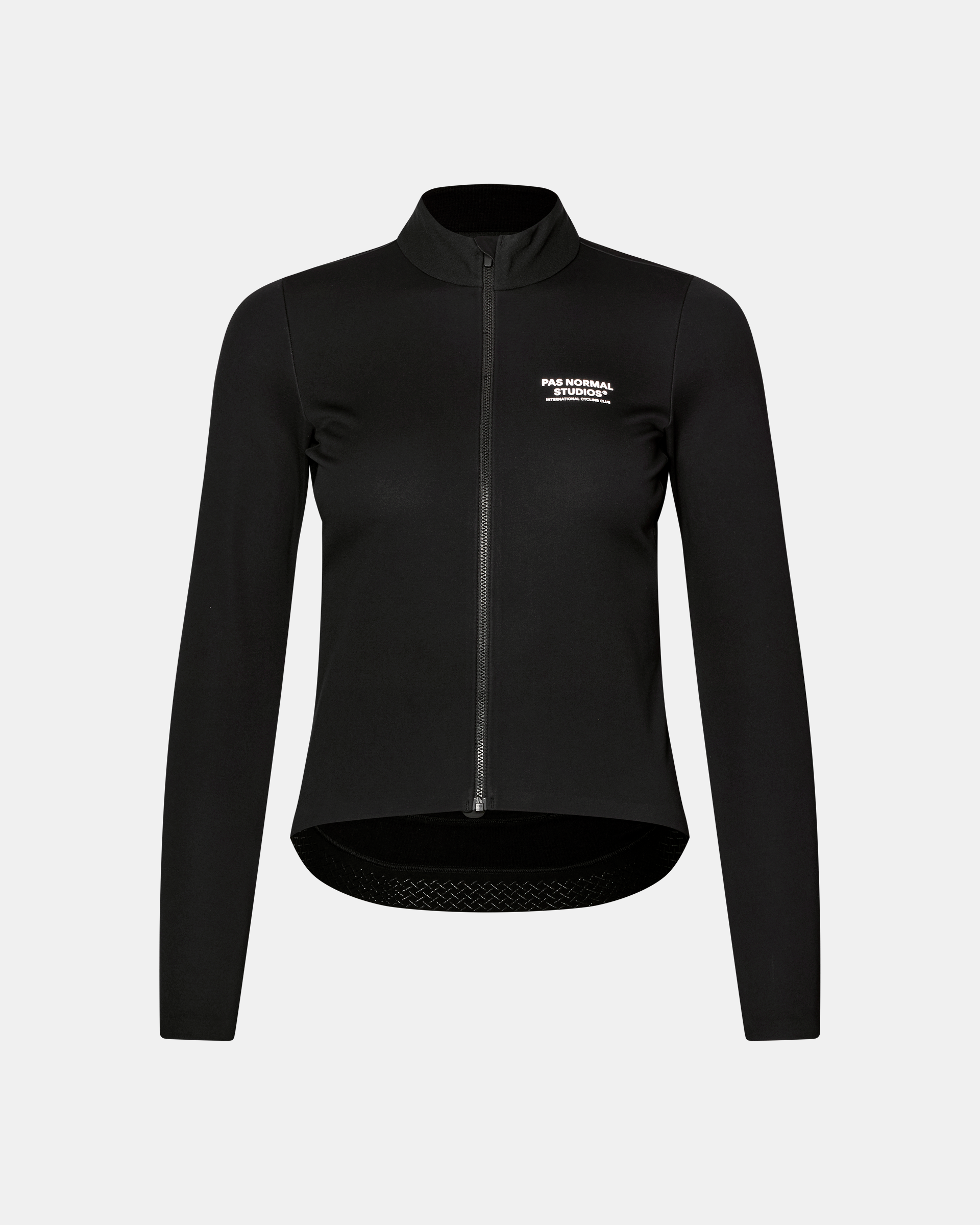 Black Mechanism Thermal Long Sleeve 2.0 women's cycling jersey, front flat lay with white chest print