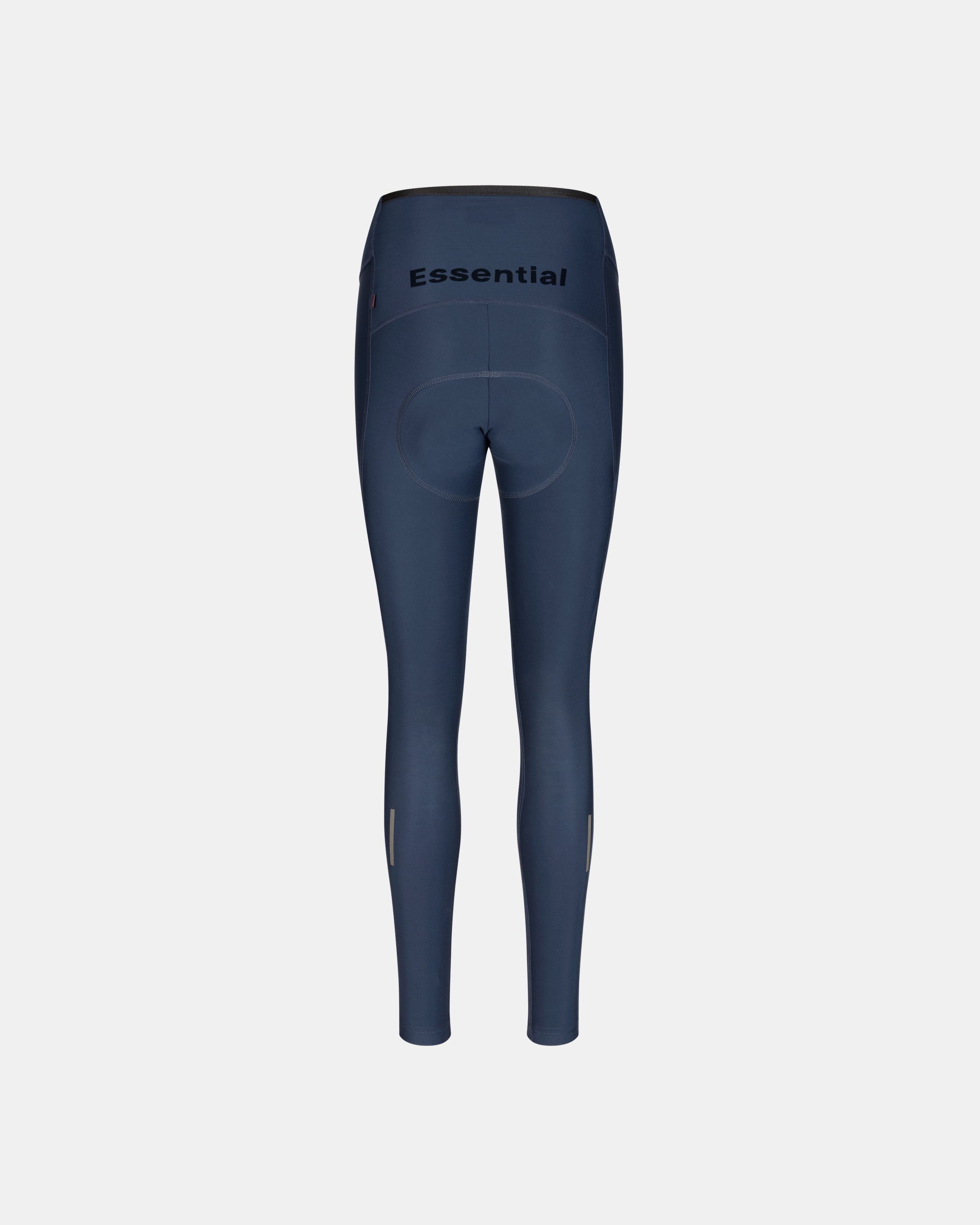Navy Essential thermal long tights, rear flat lay with Essential waistband print