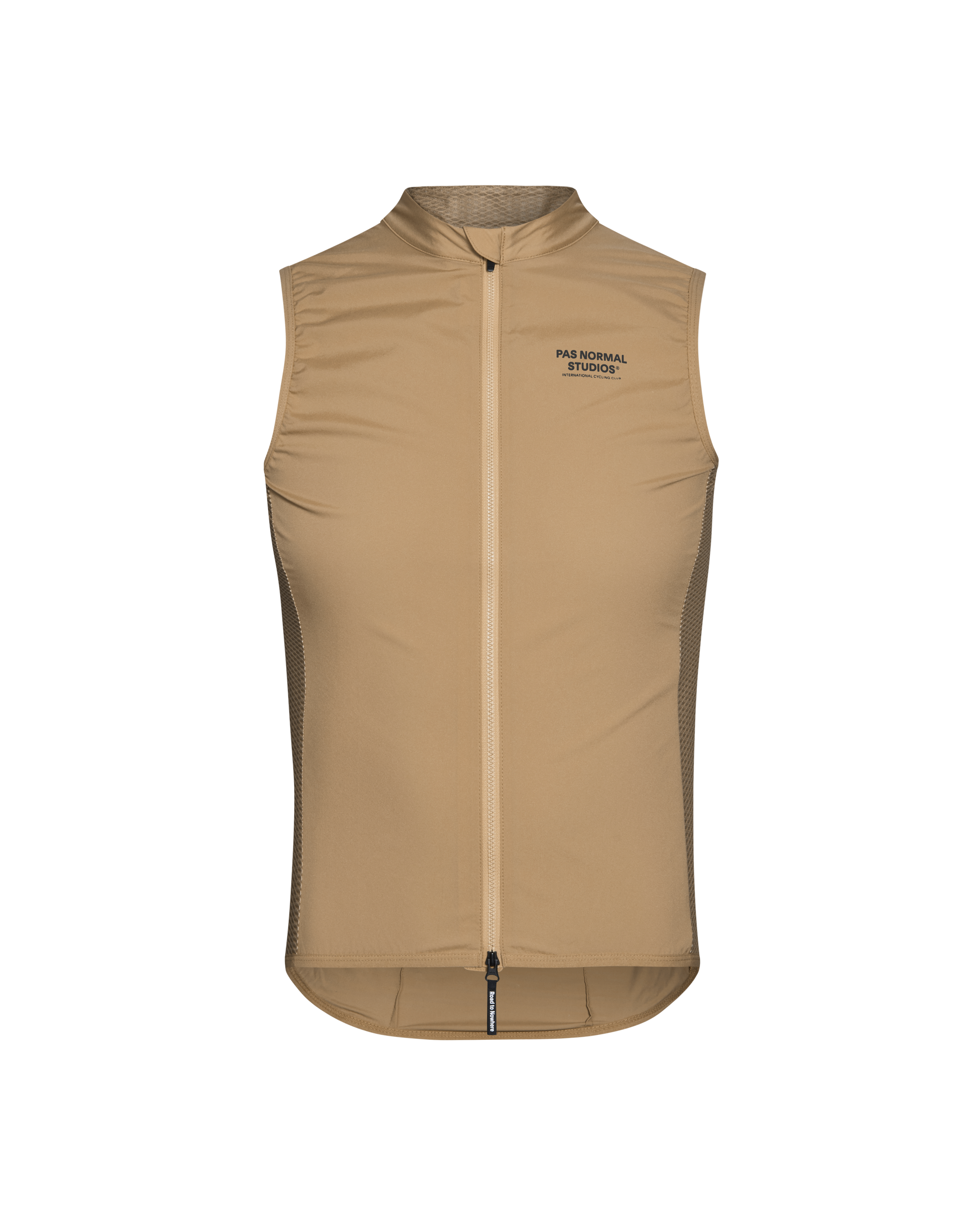 Camel Mechanism Stow Away gilet, front view with mesh side panels