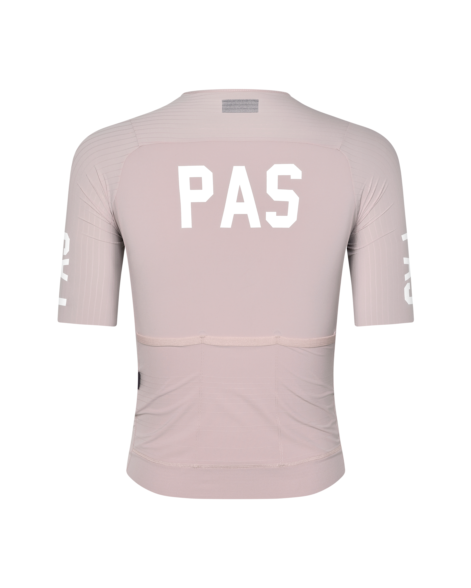 Taupe Rose PAS Mechanism Pro cycling jersey, rear flat lay with white back print