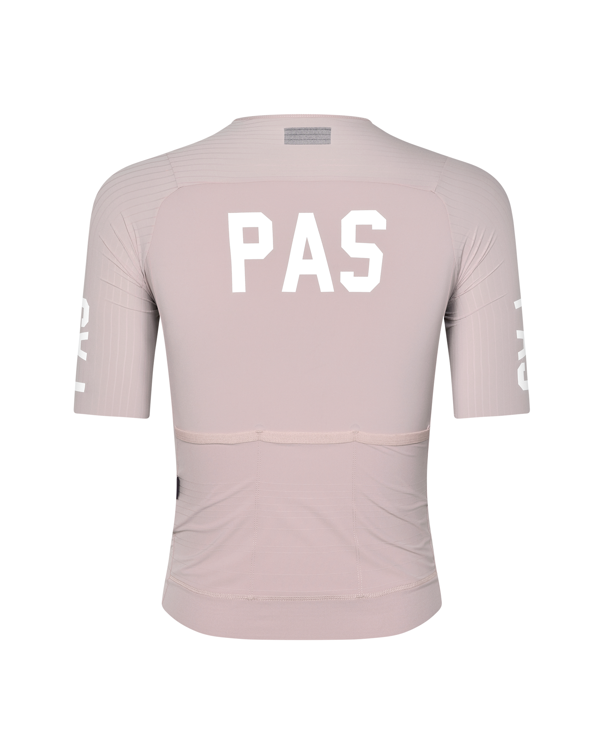 Taupe Rose PAS Mechanism Pro cycling jersey, rear flat lay with white back print