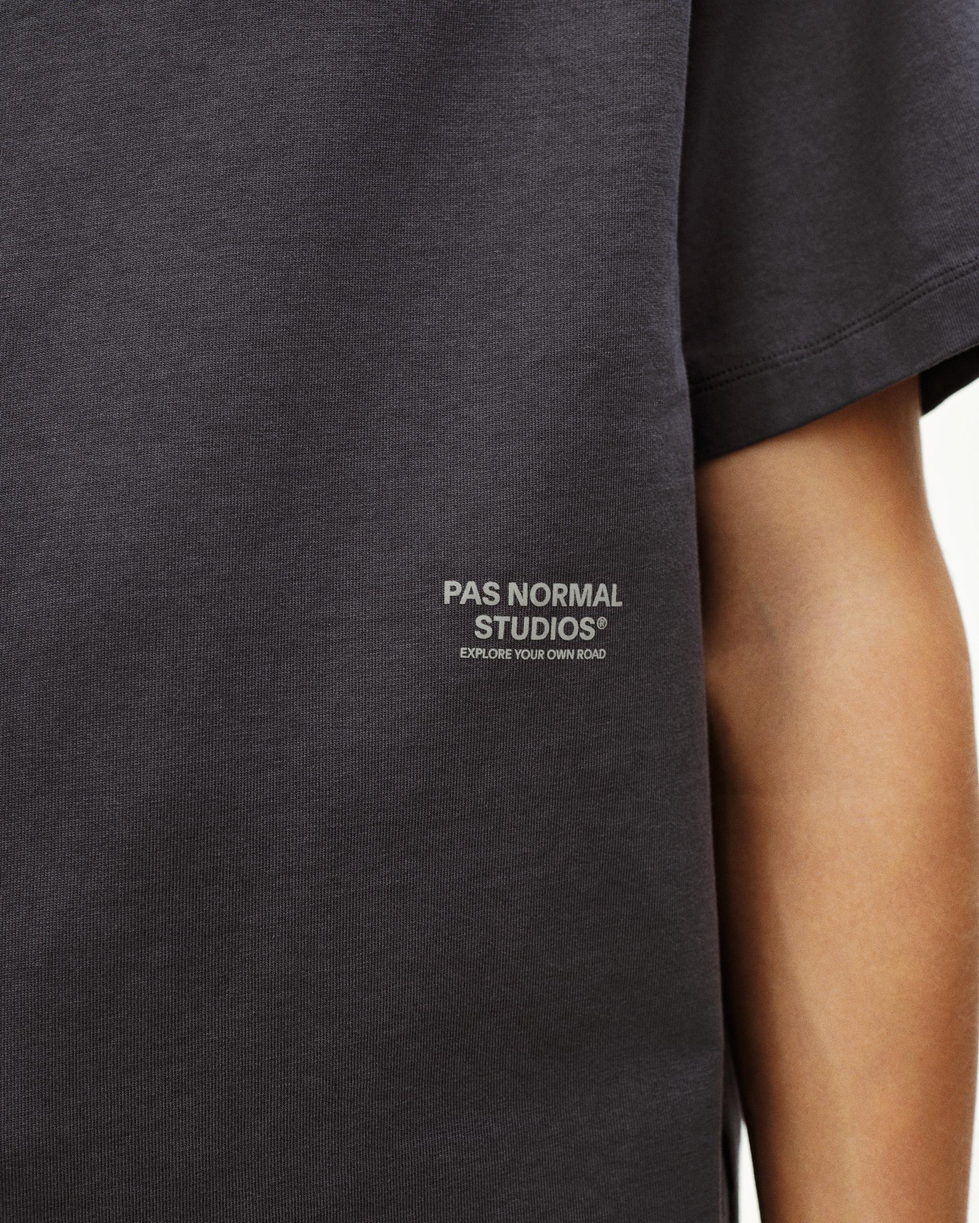 Grey Off-Race t-shirt on model with white chest logo