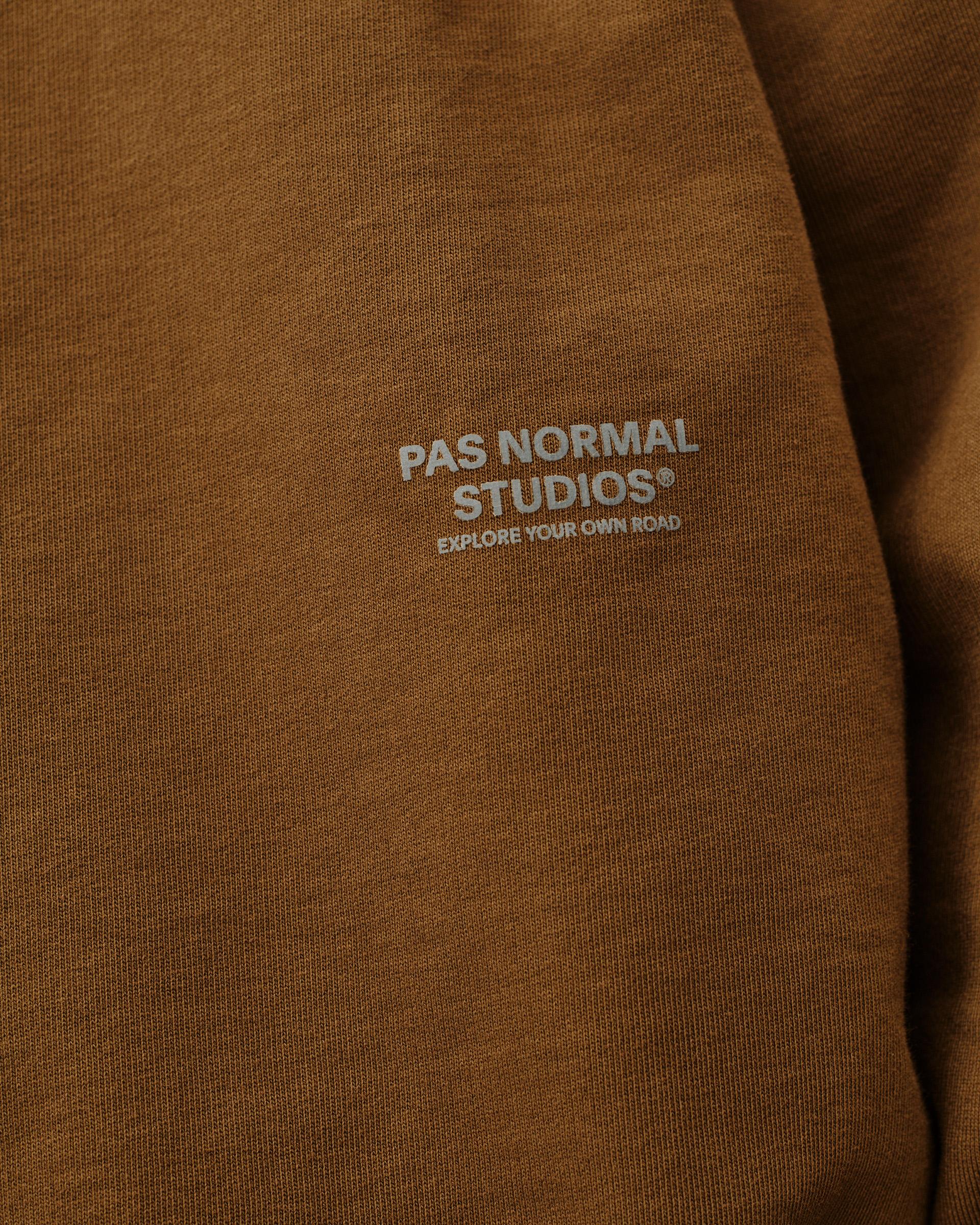 Wood brown Off-Race sweatshirt, chest detail with grey logo print