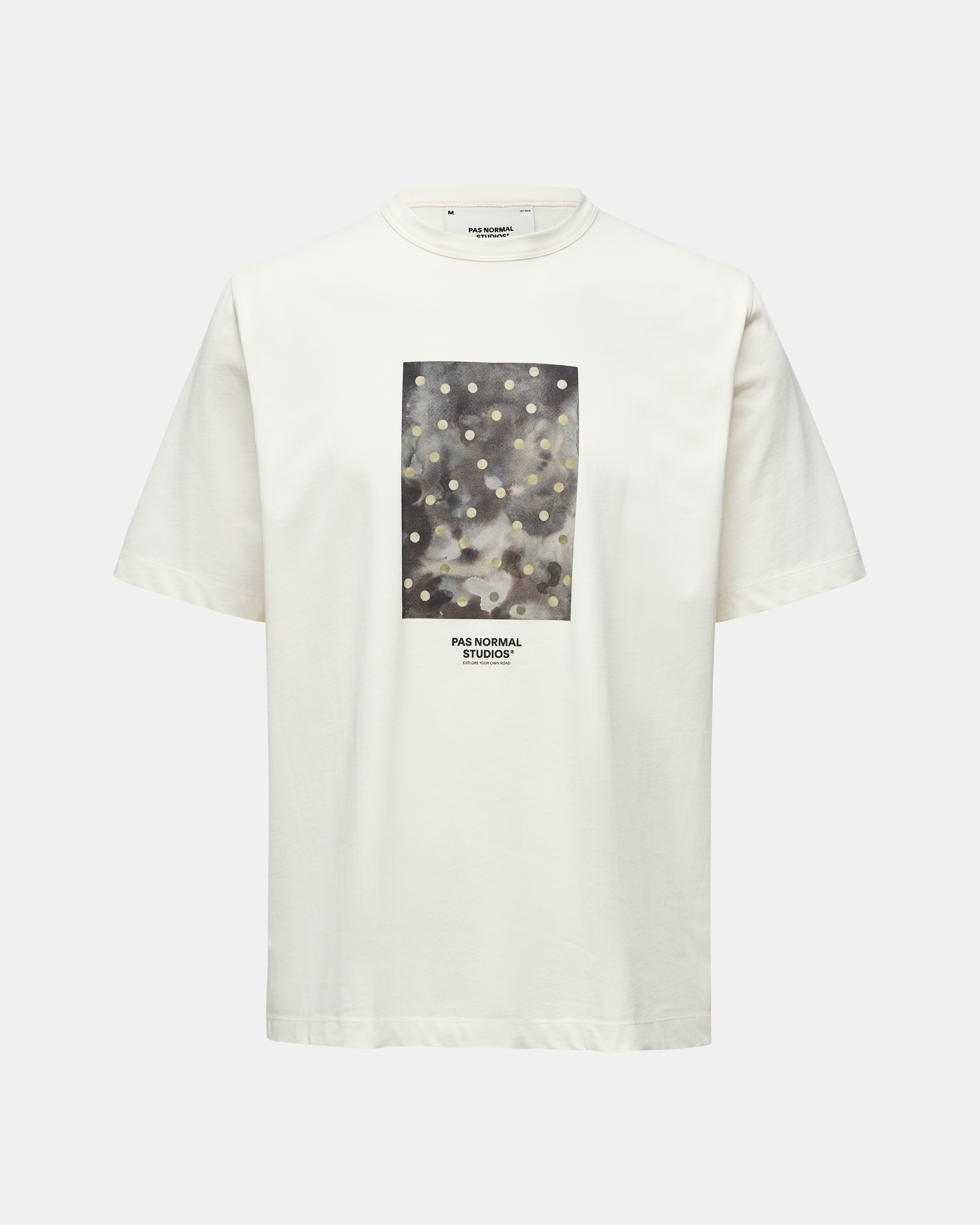 Off White Off-Race Cotton Tech Graphic t-shirt, front view with dotted camo chest print