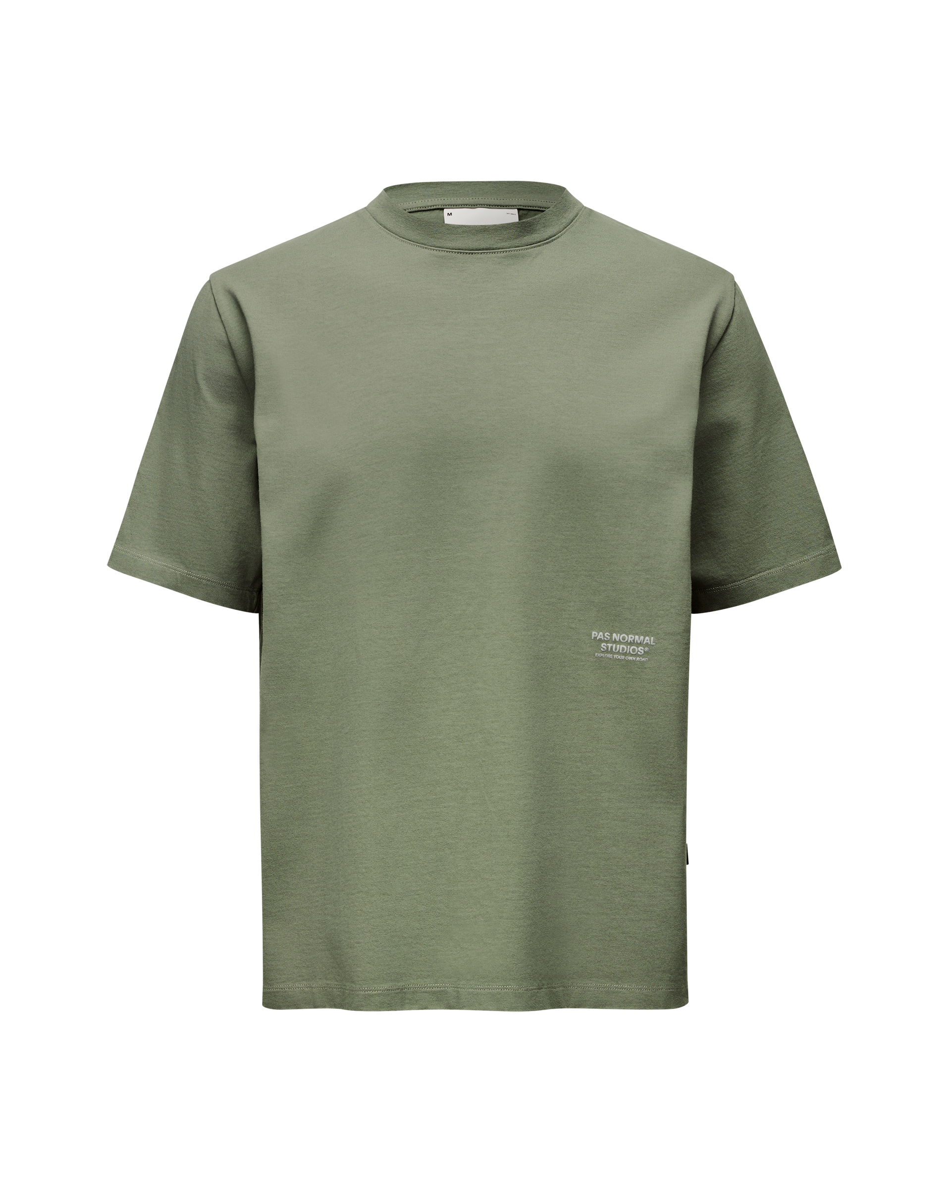 Green Off-Race t-shirt, front view with small white logo print