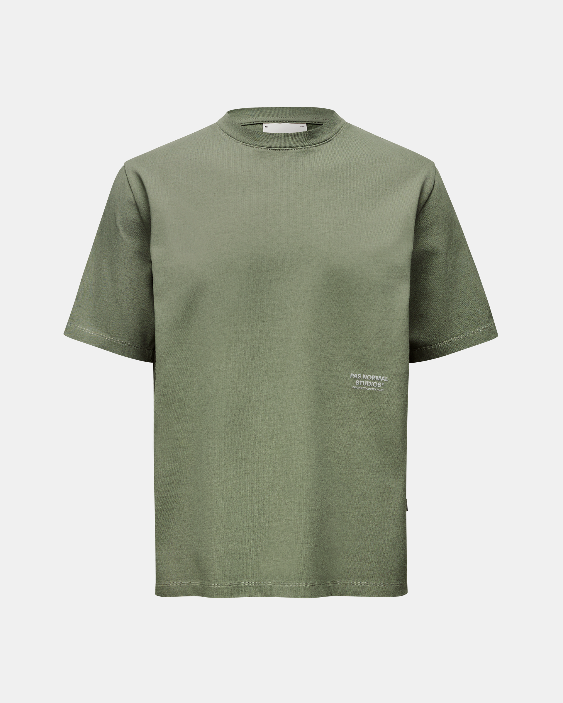 Green Off-Race t-shirt, front view with small white logo print