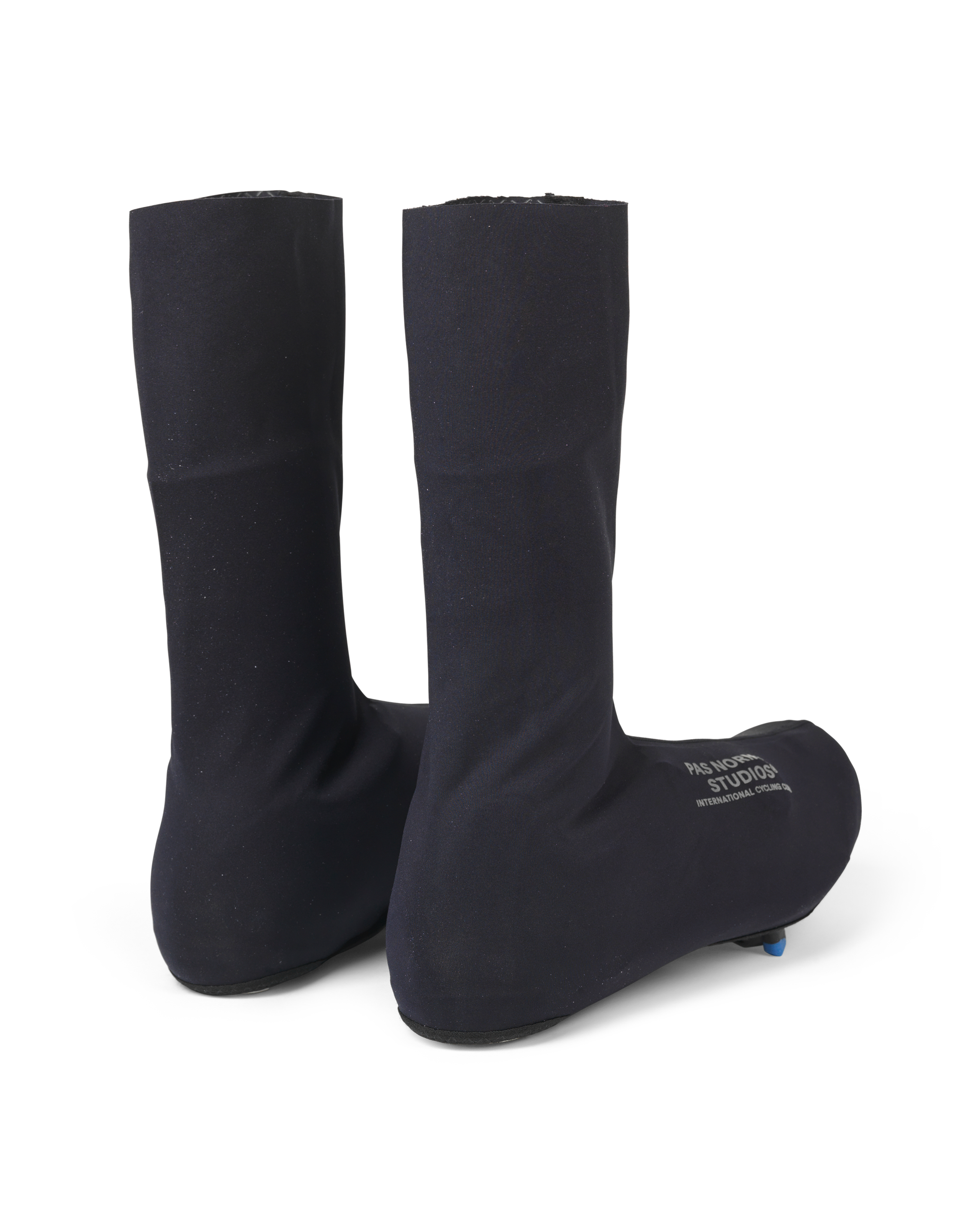 Black Logo Light cycling overshoes, pair with white logo print on heel