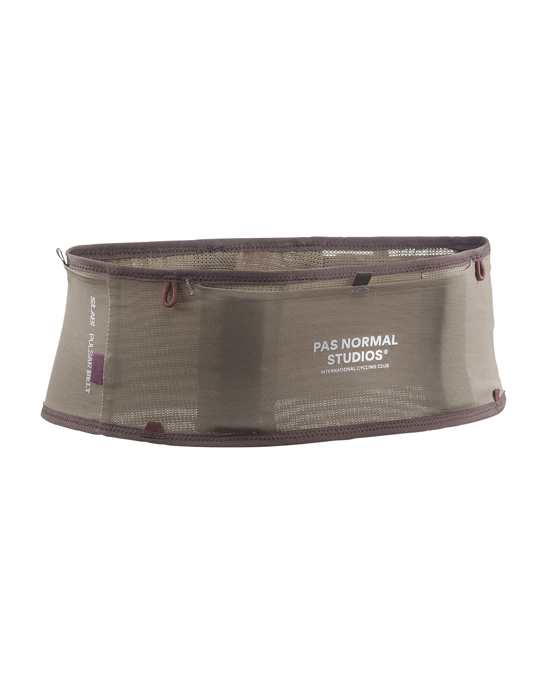 Light Brown Salomon S/LAB Pulsar Belt, front flat lay with multiple zip pockets and contrast trim