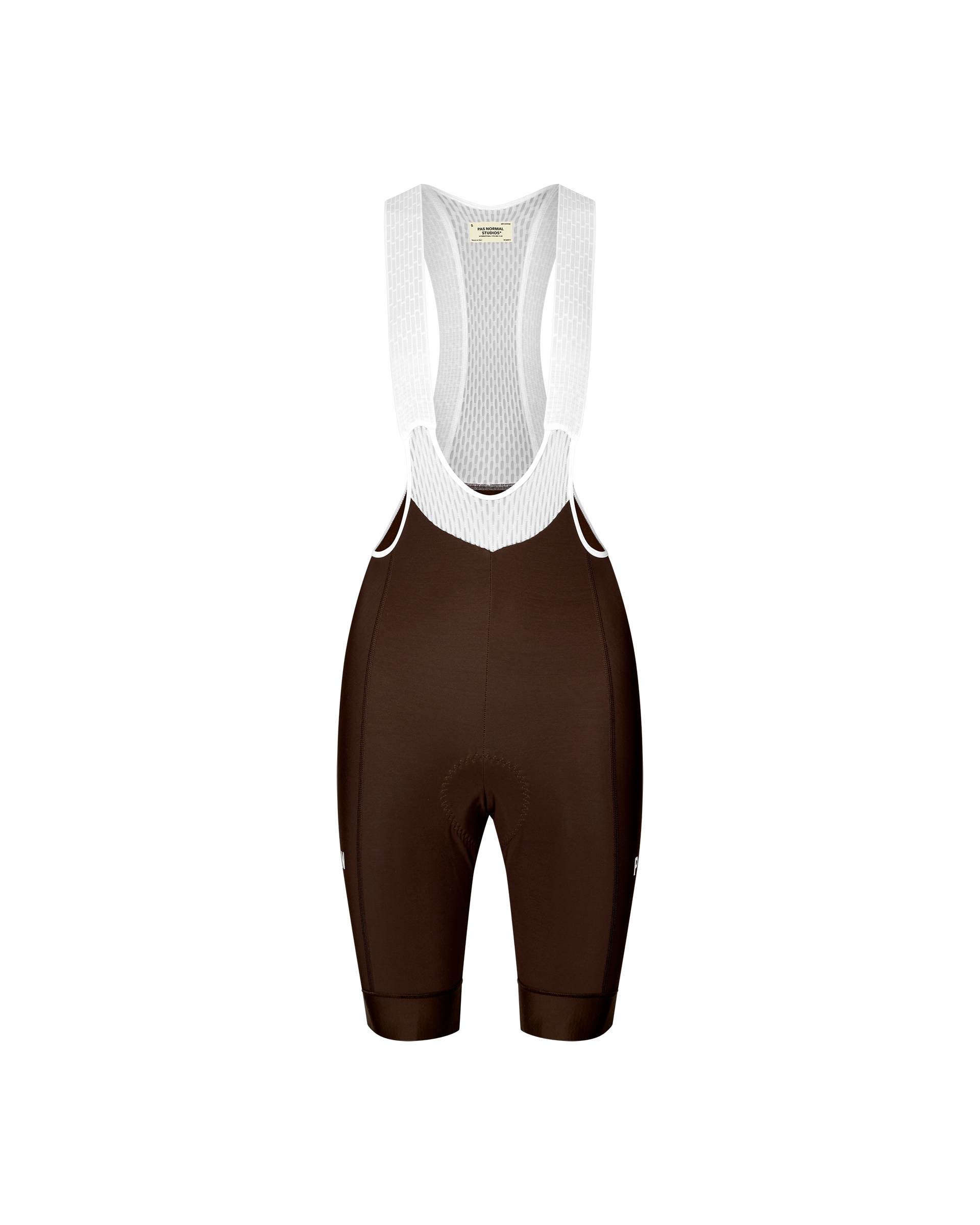 Dark Coffee Mechanism Thermal cycling bibs, front flat lay with white mesh bib straps