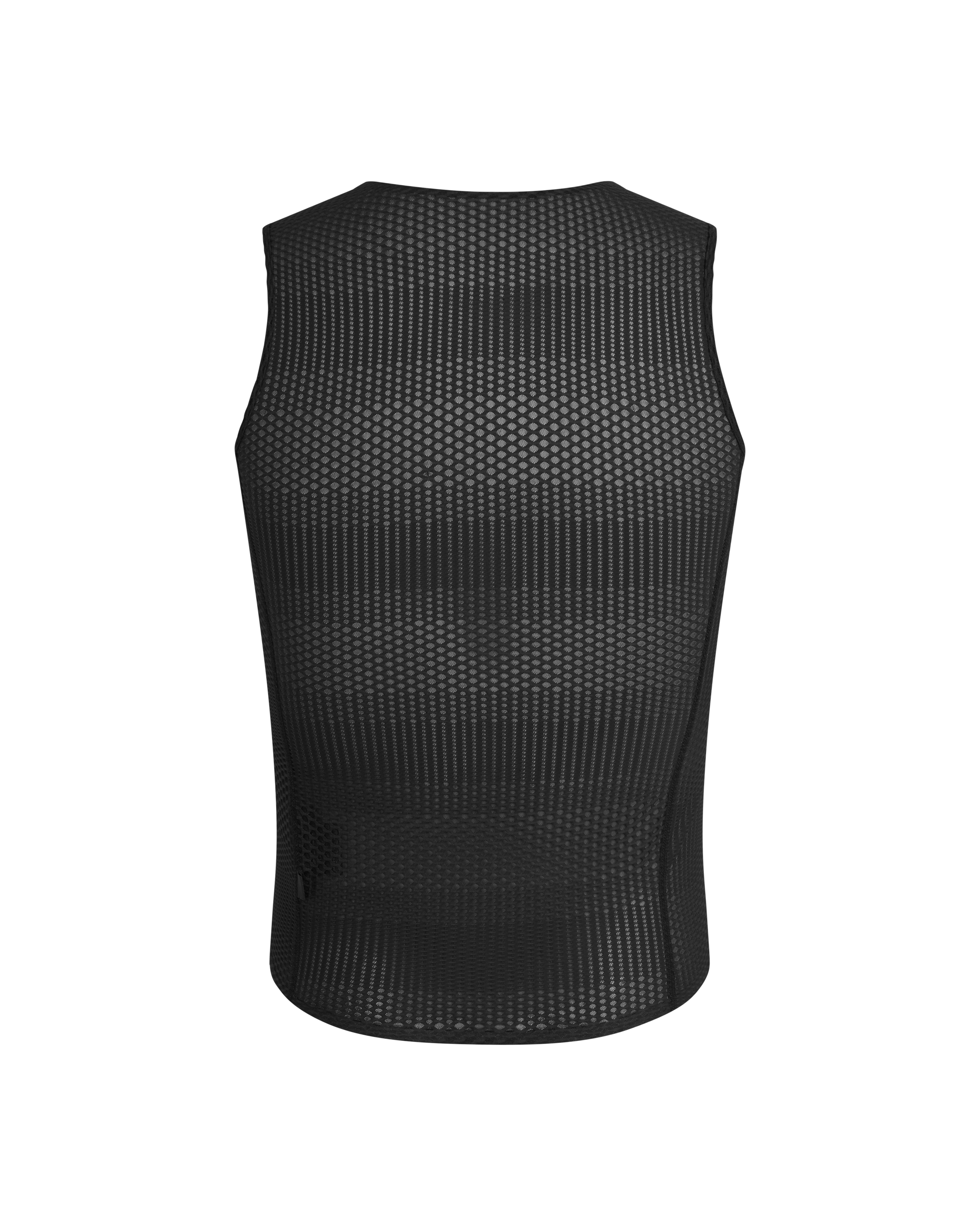 Black Mechanism Pro sleeveless cycling base layer, rear flat lay with dotted mesh pattern
