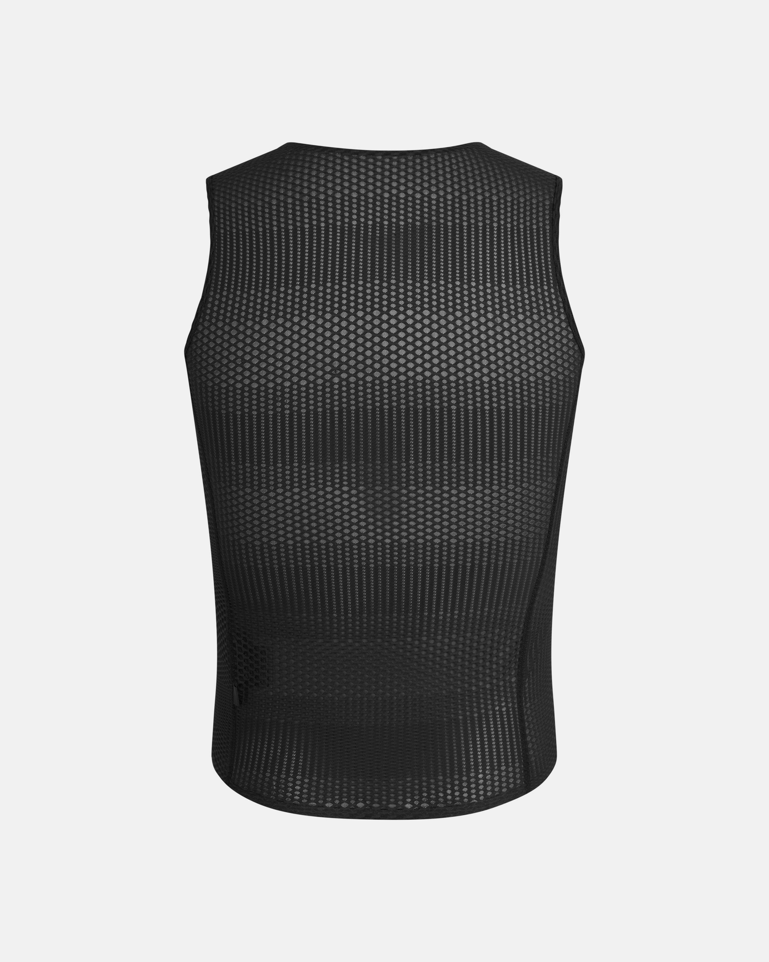 Black Mechanism Pro sleeveless cycling base layer, rear flat lay with dotted mesh pattern