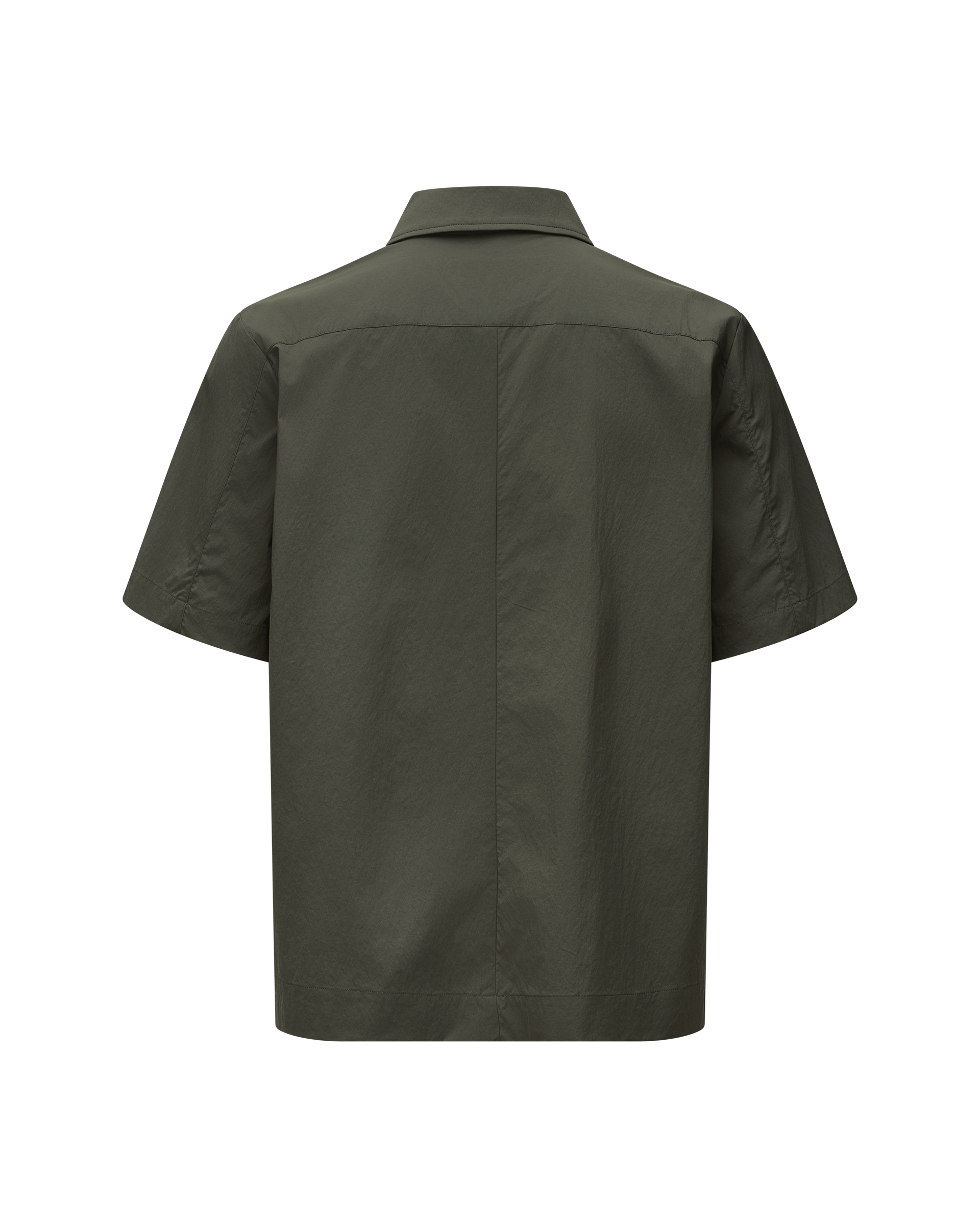 Dark Grey Off-Race Light Tech shirt, rear flat lay with collar and center seam detail
