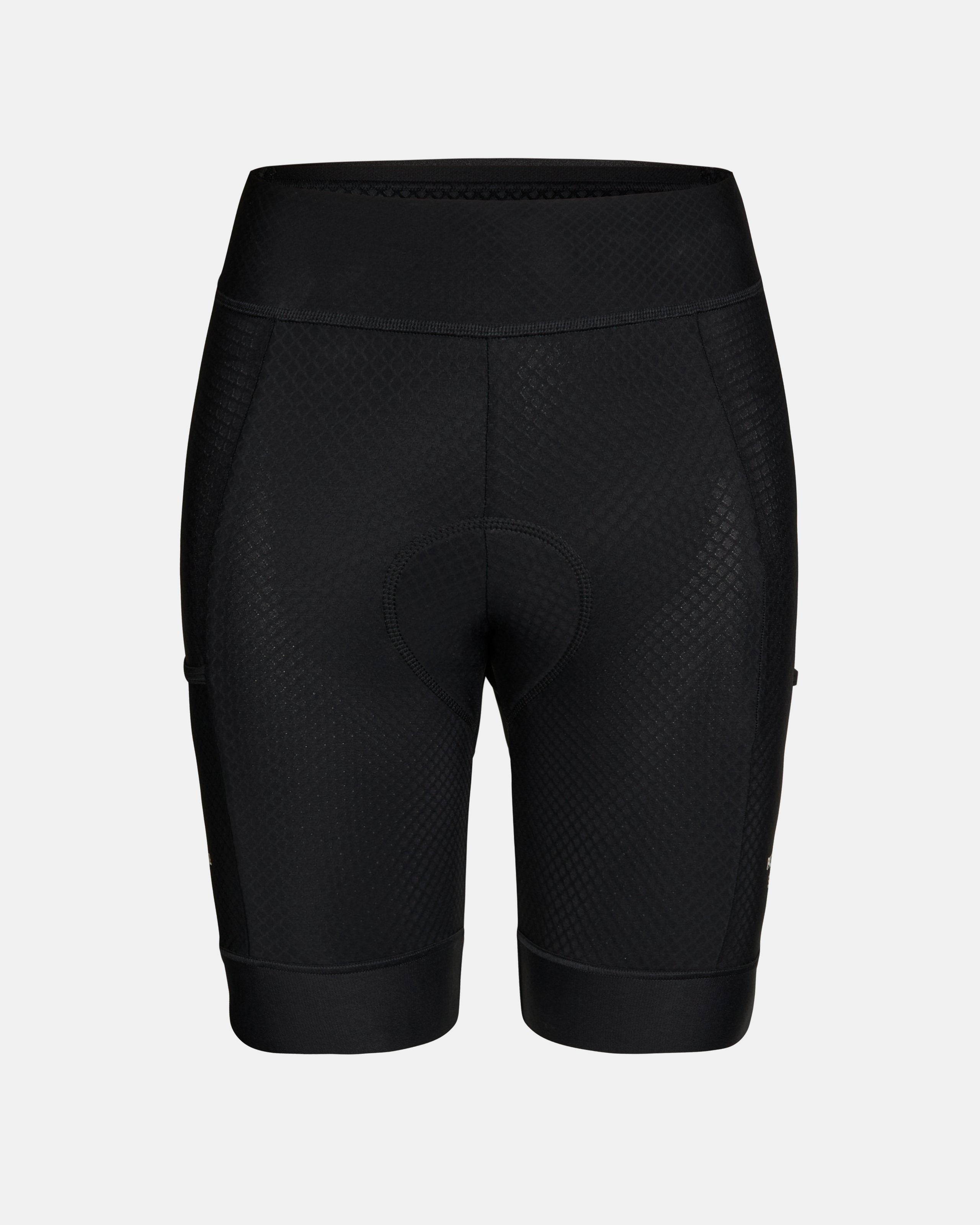 Black Essential short tights, rear flat lay with textured fabric and wide waistband