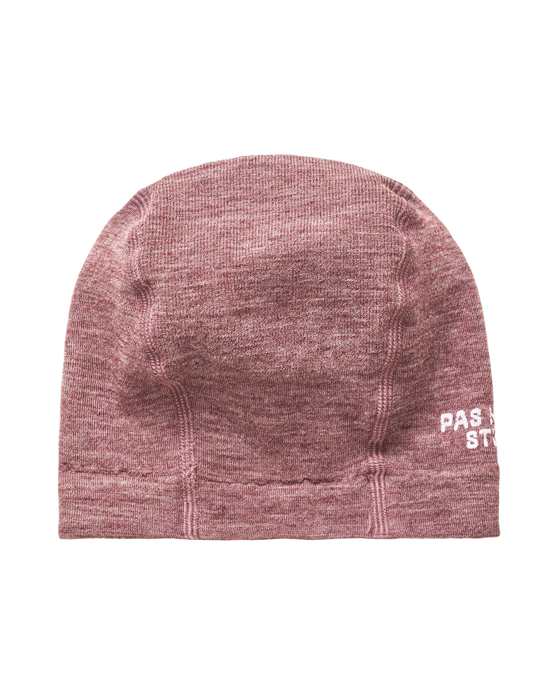 Pink Logo Merino Knit beanie, flat lay with white embroidered logo