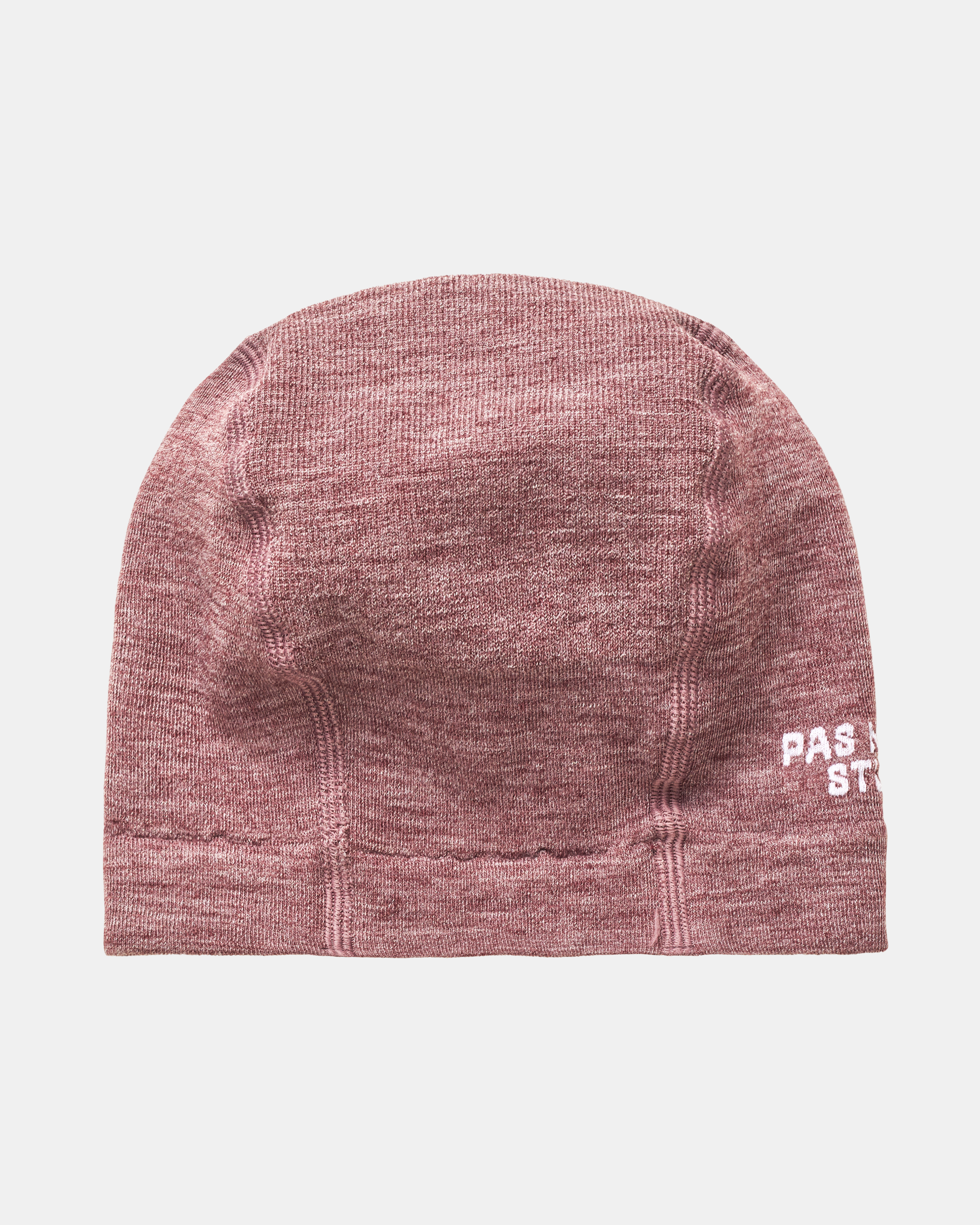 Pink Logo Merino Knit beanie, flat lay with white embroidered logo