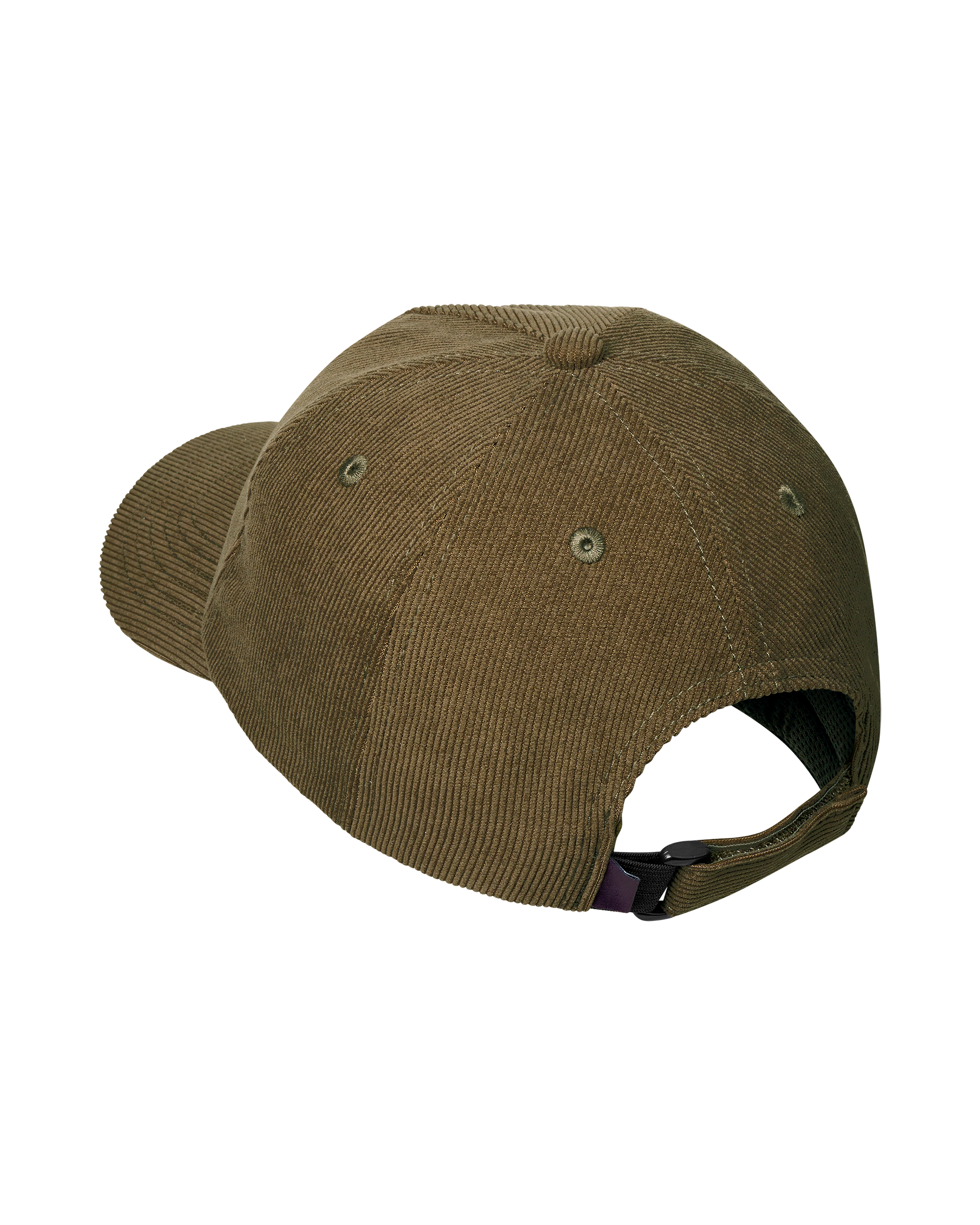 Deep Olive Off-Race Tech Corduroy cap, rear view with adjustable buckle strap