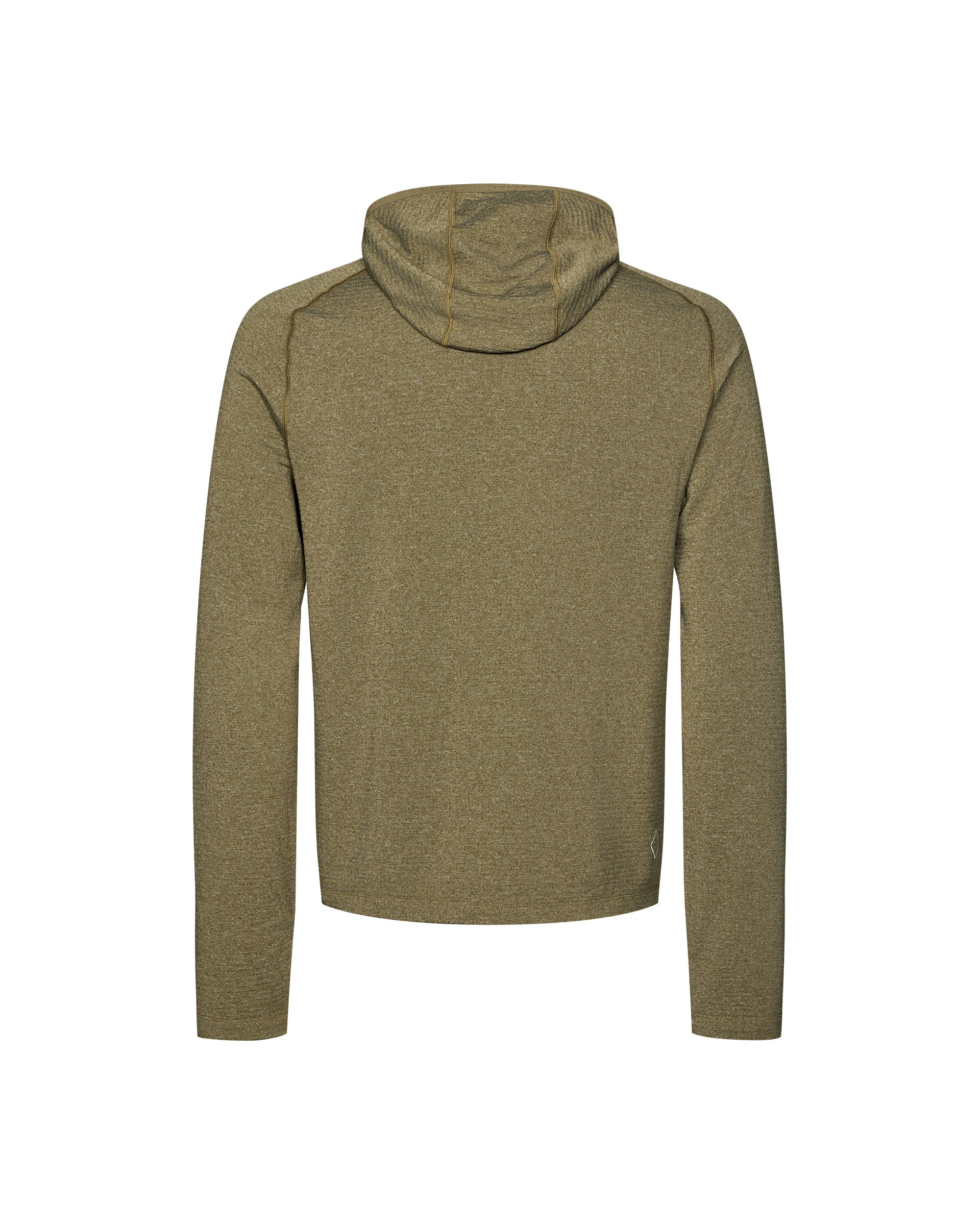 Moss Brown Balance Thermal hoodie, rear flat lay with contrast stitching on hood