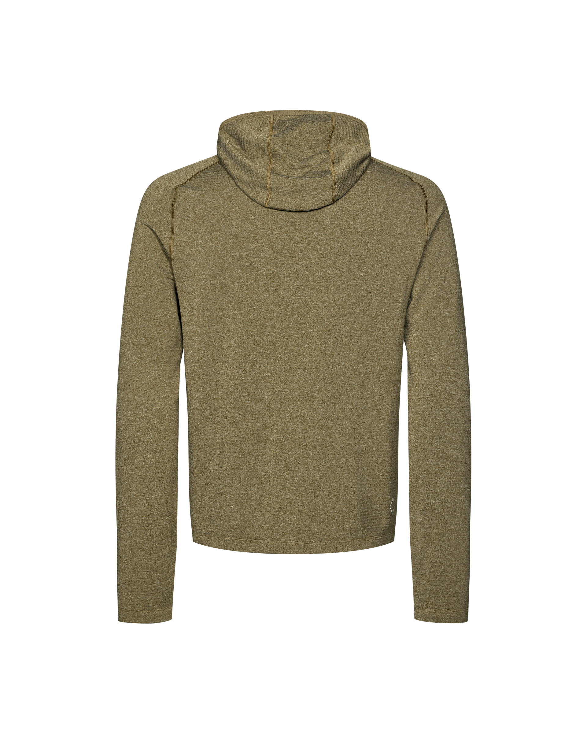 Moss Brown Balance Thermal hoodie, rear flat lay with contrast stitching on hood